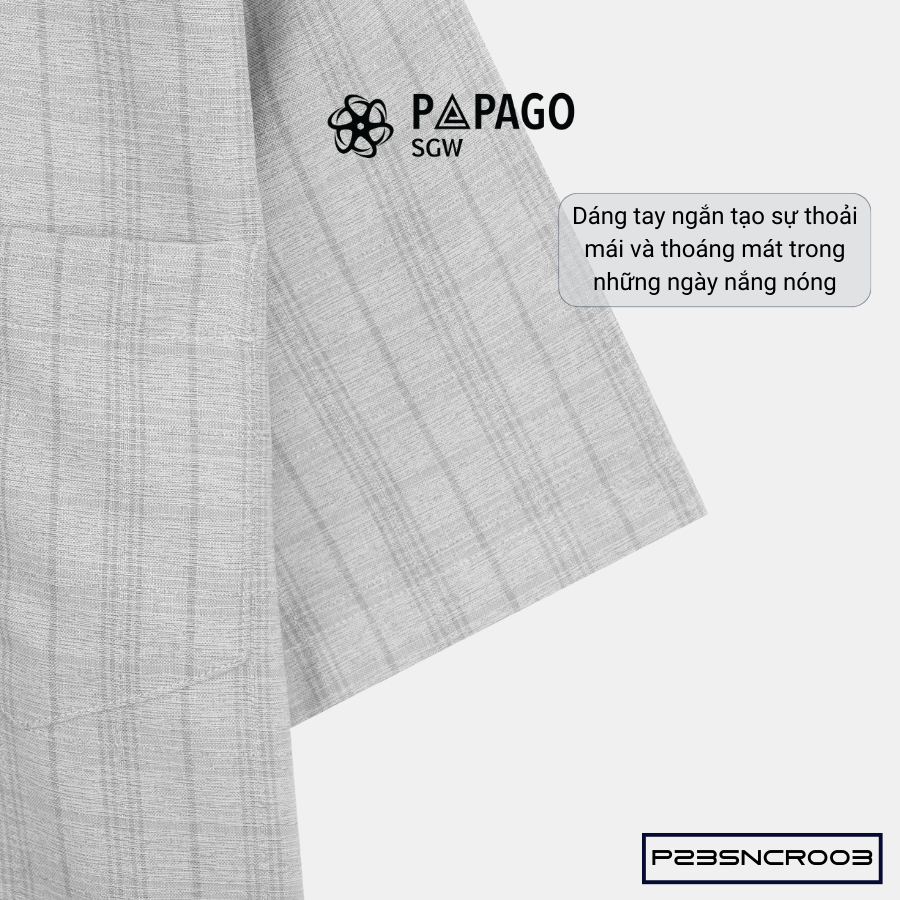 Áo sơ mi nam trung niên PAPAGO tay ngắn lai bầu sọc caro xô đũi mềm mịn cao cấp - P23SNCR003_thumbnail_6