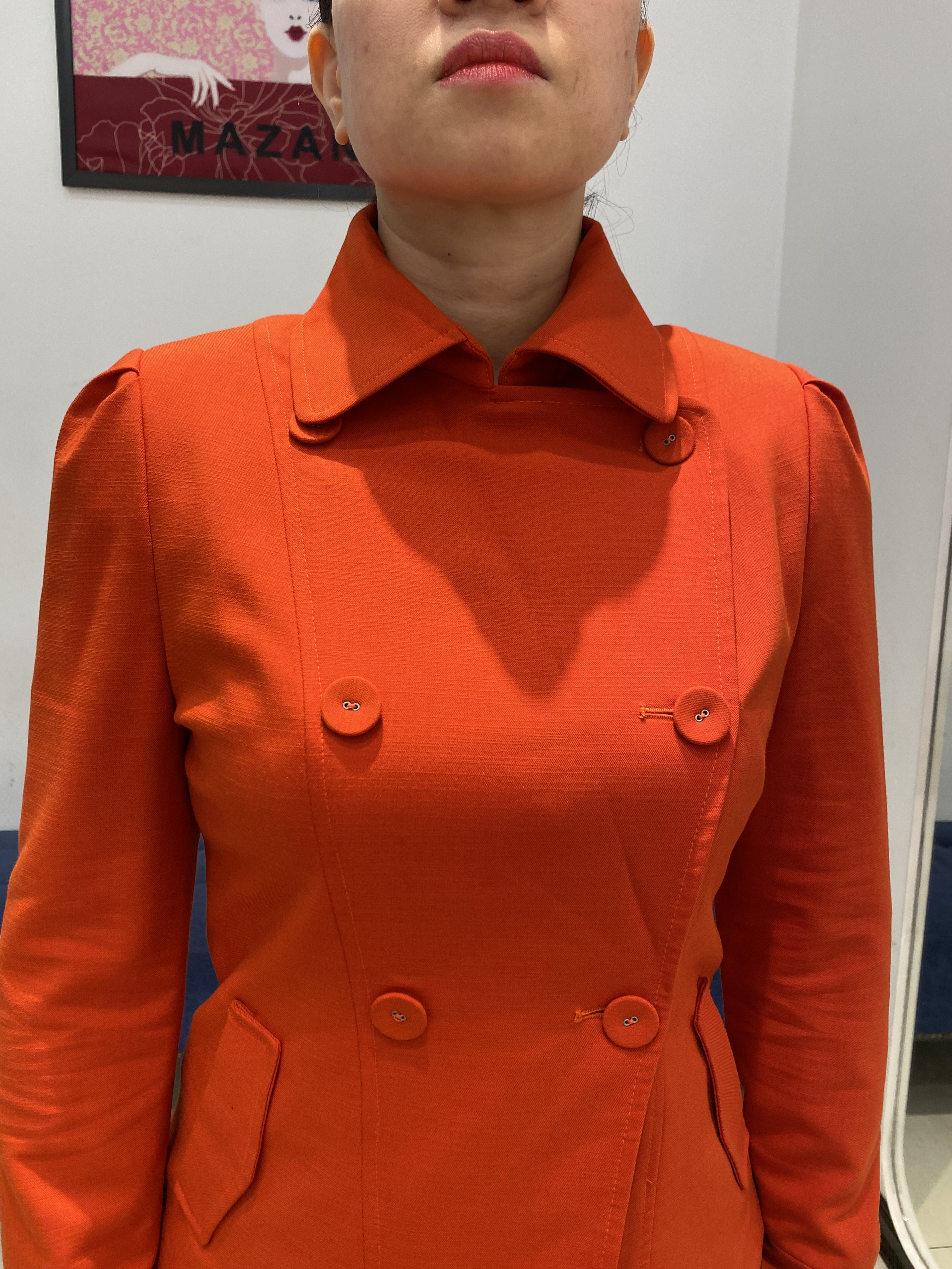 Áo khoác ngắn vải dạ Yumi màu da cam cách điệu