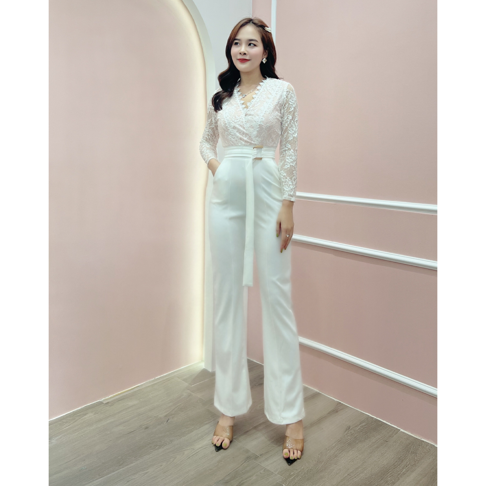 Jumpsuit phối ren tay dài kèm BELT_thumbnail_3