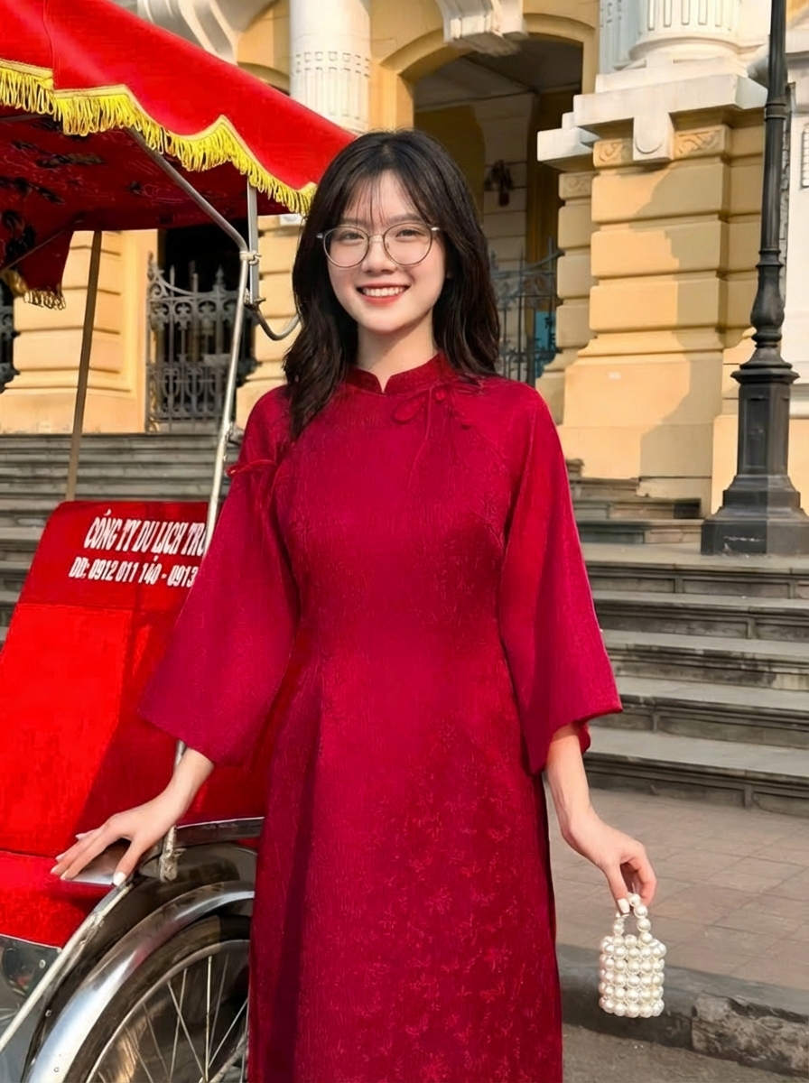Áo Dài Nữ Đỏ Ruby
