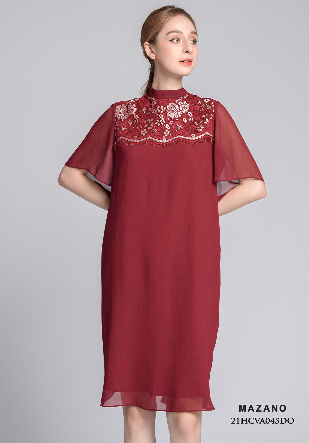 Váy đỏ suông phối ren cách điệu_thumbnail_5