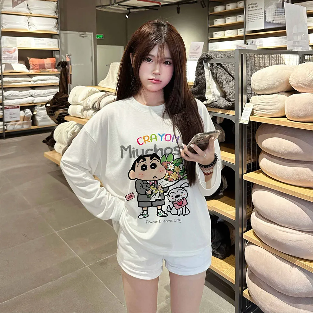 Áo thun boxy tay dài hoạt hình đáng yêu Miucho vải thoáng mát cổ tròn in mix 2957_thumbnail_4