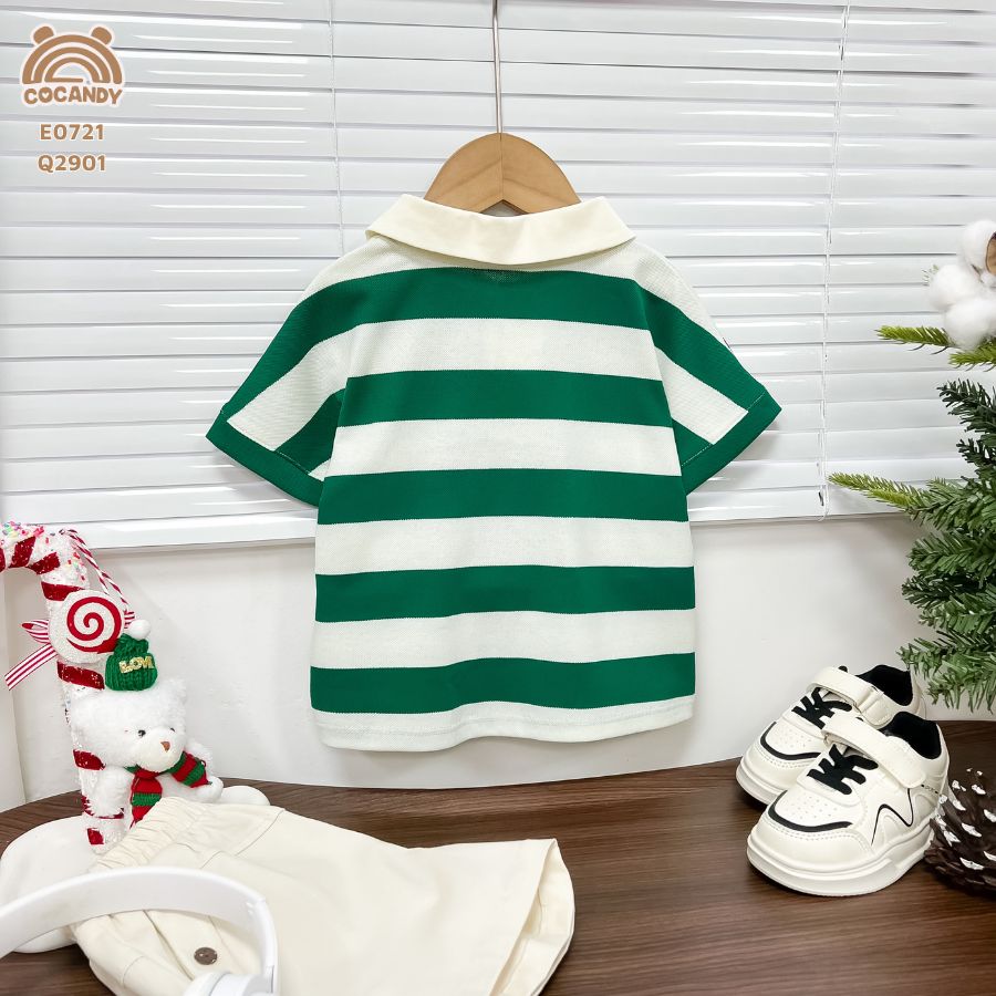 Áo cộc kẻ XANH LÁ cổ giả cà vạt_thumbnail_4