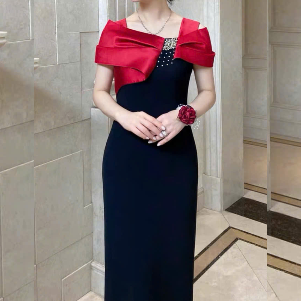 Đầm thiết kế dự tiệc phối cổ sang trọng