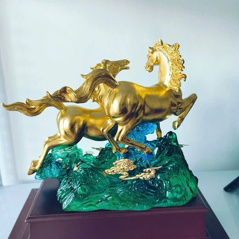 Tượng ngựa song mã dát vàng 9999 KT 36x28x17cm (CxDxR)_thumbnail_1