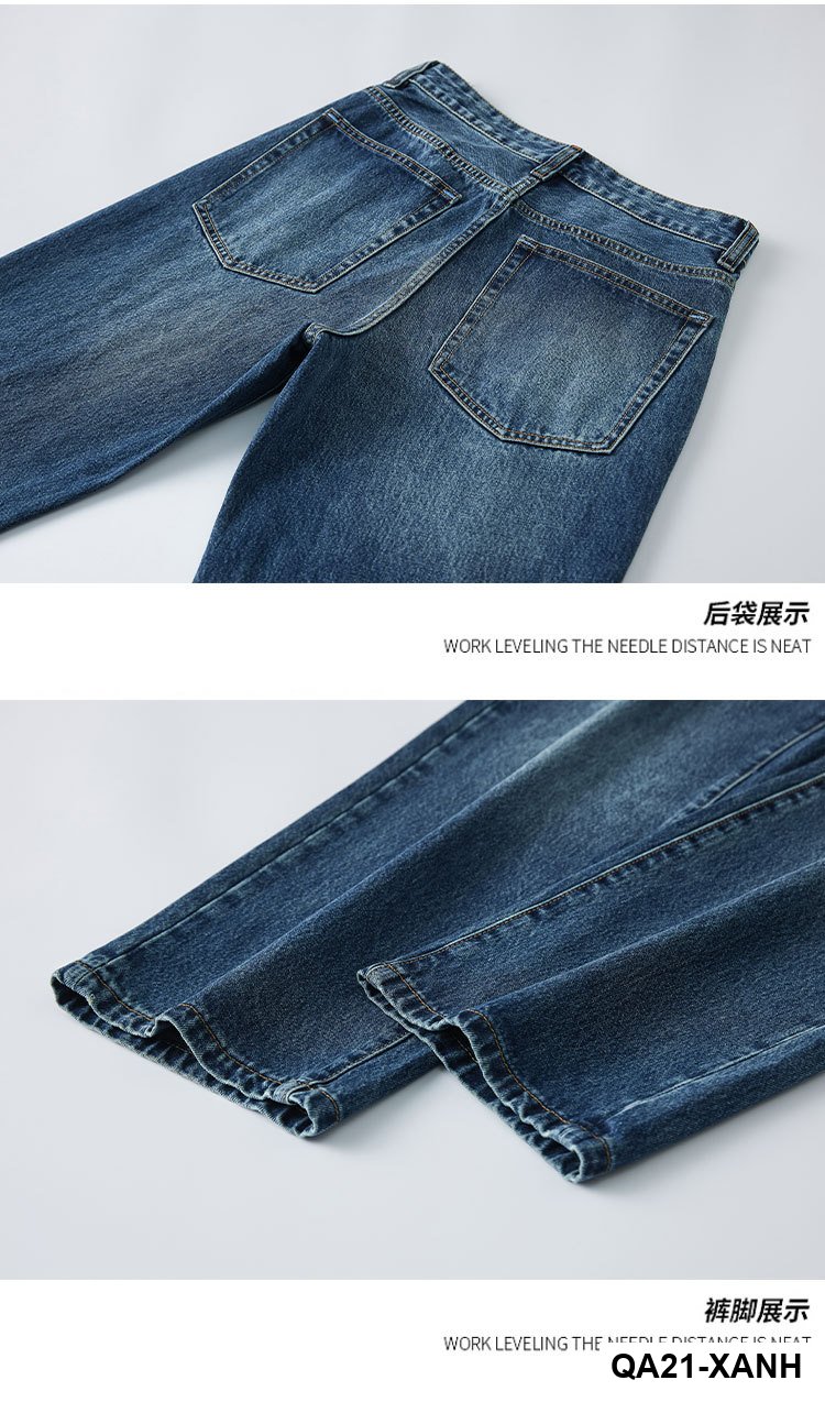 Clanfit Quần jeans nam màu xanh retro cổ điển mùa thu đông mới quần ống rộng ống rộng_thumbnail_13