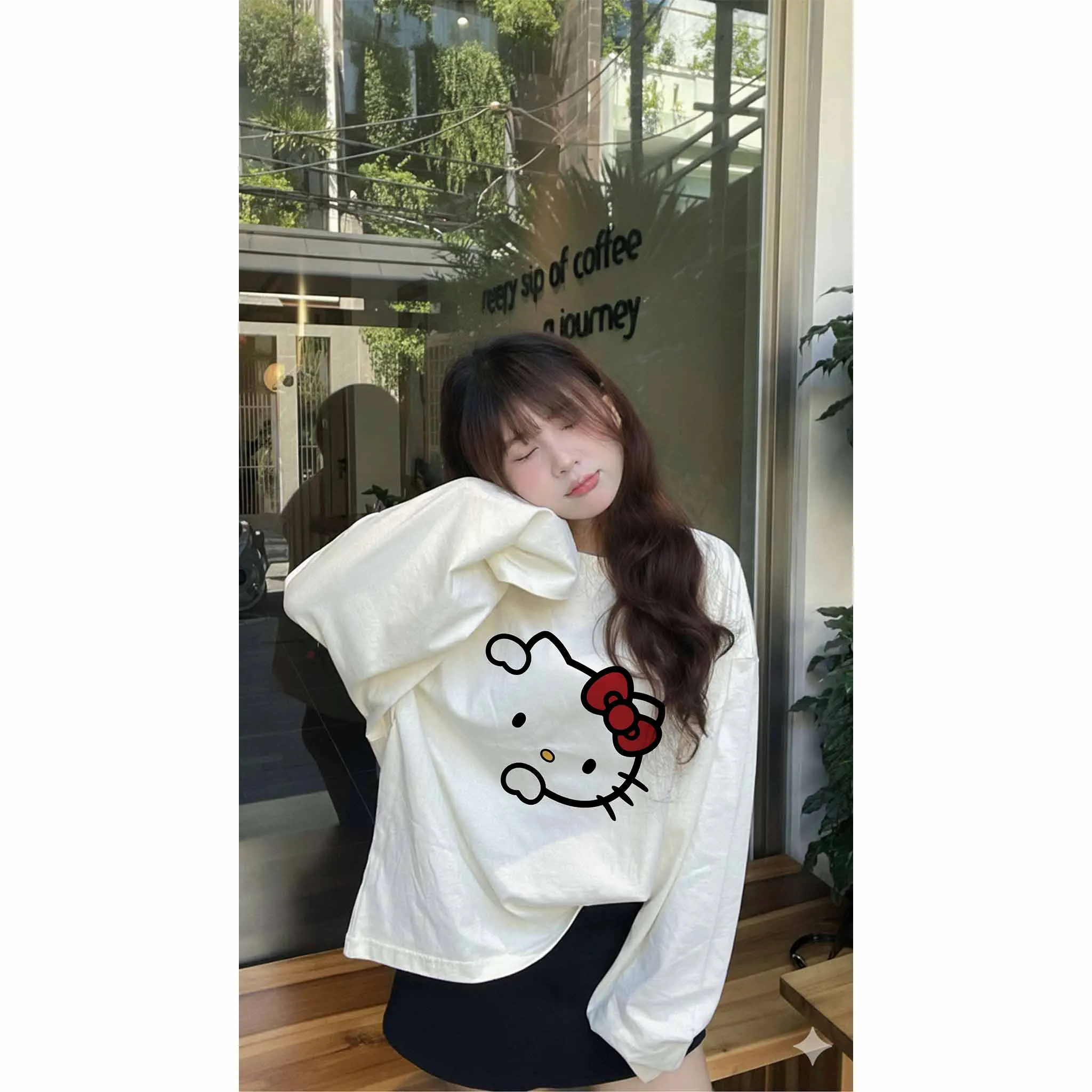 Áo thun nữ form boxy tay dài Miucho cotton dày dặn thoáng mát cổ tròn Hello Kitty in mix 2774_thumbnail_8