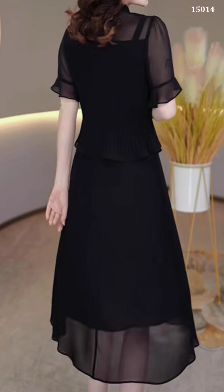 15014-Đầm voan đên tay lở giả rời cổ tàu kết nút (voan, lót)_thumbnail_1