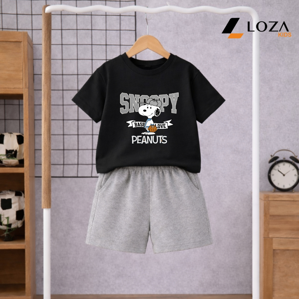 Set đồ bé trai Snoopy (gồm áo thun+quần đùi) chất liệu thun cotton - Đồ bộ trẻ em nam cân nặng từ 15-40kg- SB599_thumbnail_1