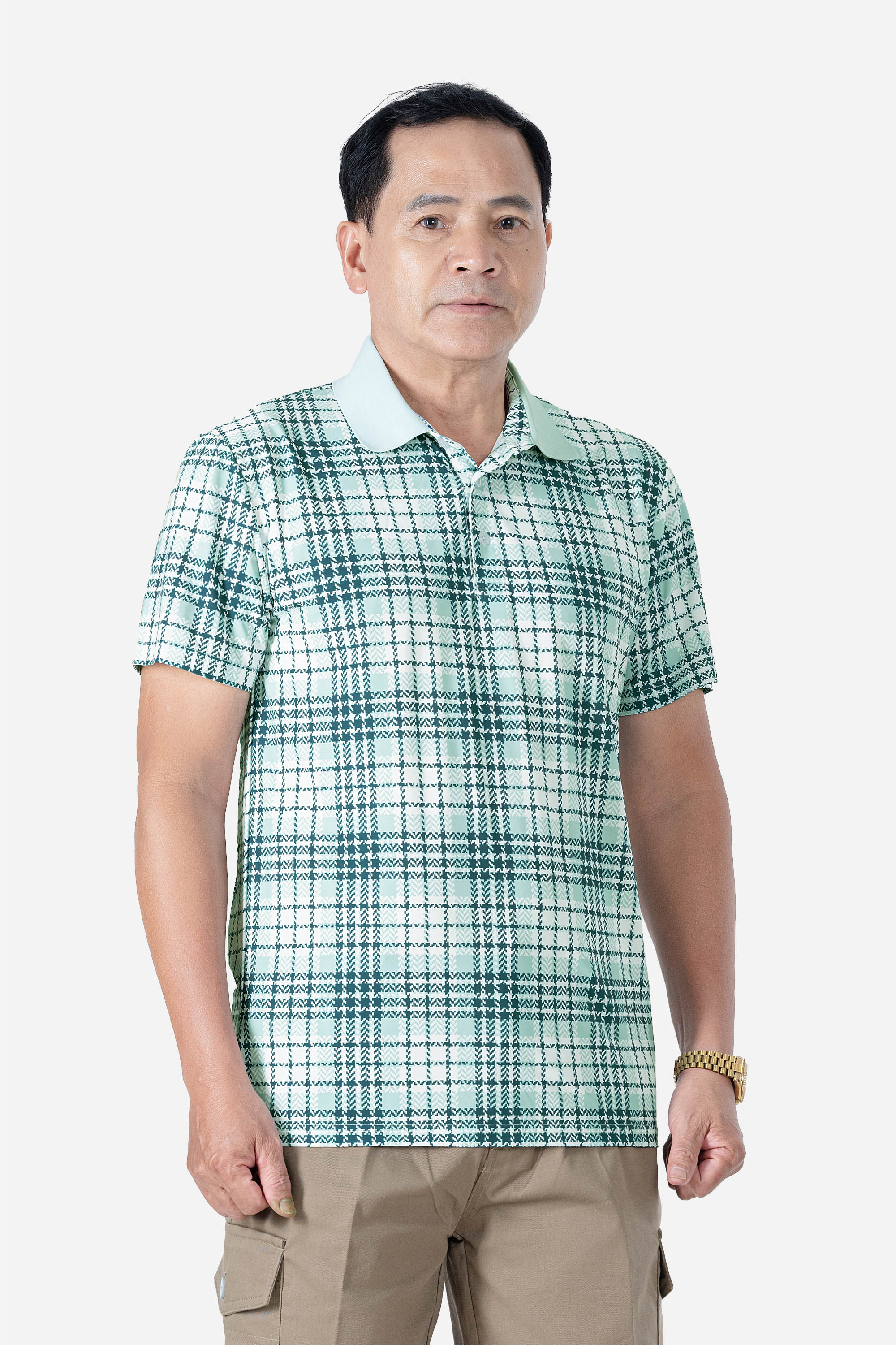 Áo Polo Kẻ Nam Trung Niên ANCHI Chất Liệu Cotton Mĩ Cao Cấp Phom Suông Vạt Ngang Màu Rêu Nhạt_thumbnail_32