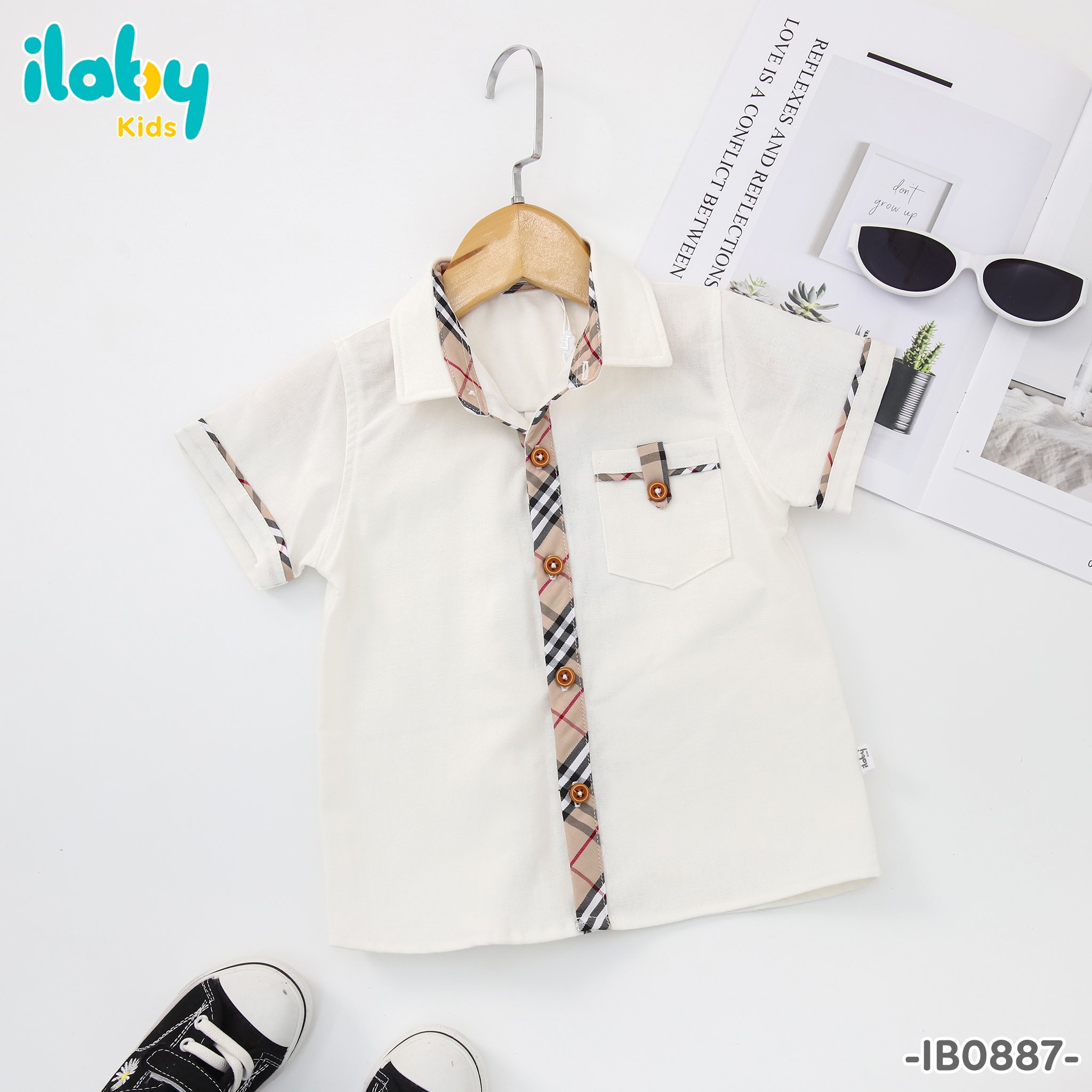 Áo sơ mi cộc tay phối kẻ_thumbnail_0