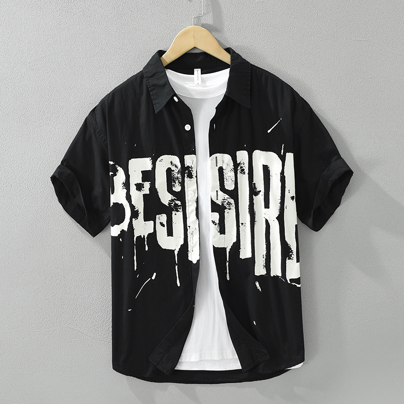 Áo Sơ Mi Nam Ngắn Tay  Nhật Bản – Áo Sơ Mi Thời Trang Văn Học, Đa Năng, In Tiếng Anh, Dropshipping_thumbnail_3