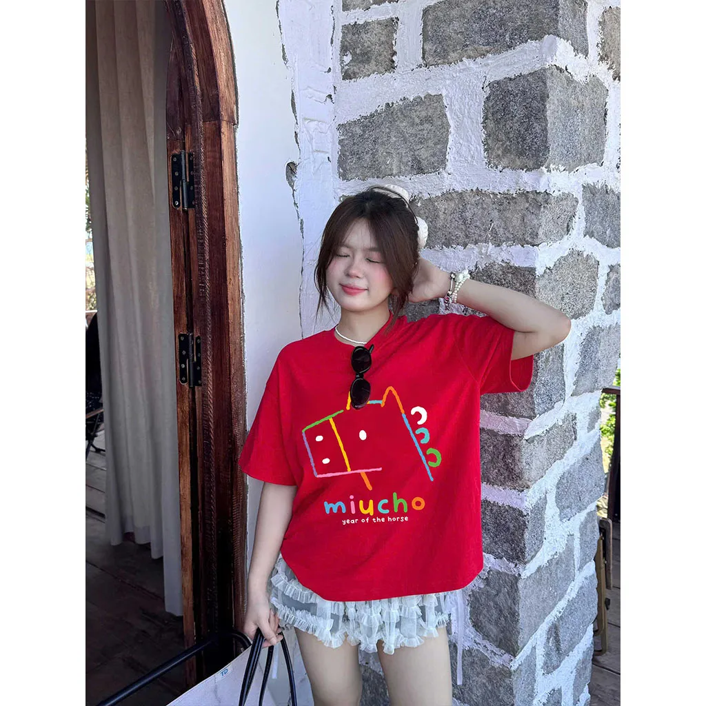 Áo thun nam nữ form boxy Miucho vải dày dặn thoáng mát hình ngựa hoạt hình in mix 2899_thumbnail_6