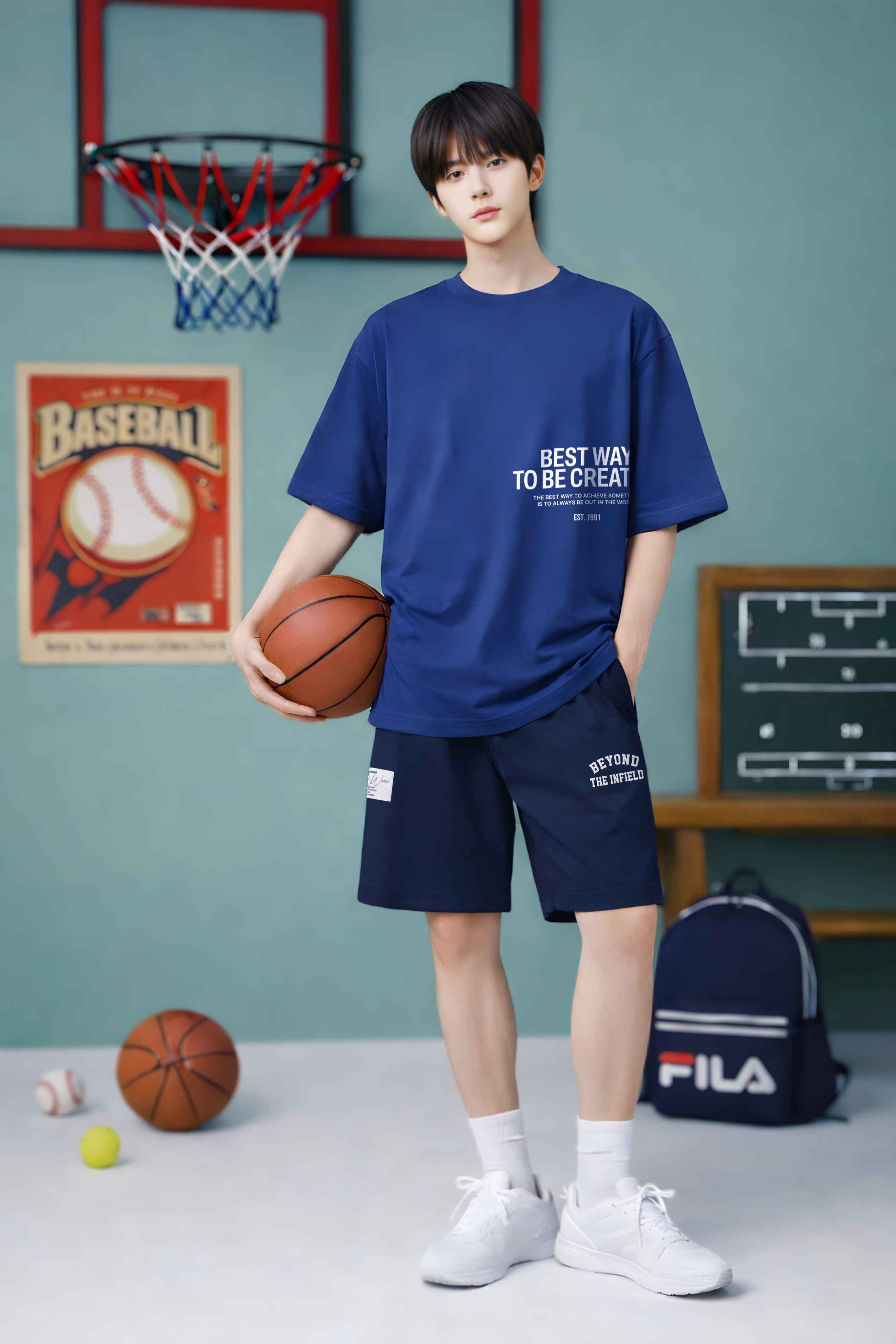 Quần short nỉ bé trai màu xanh đen in chữ BEYOND_thumbnail_2