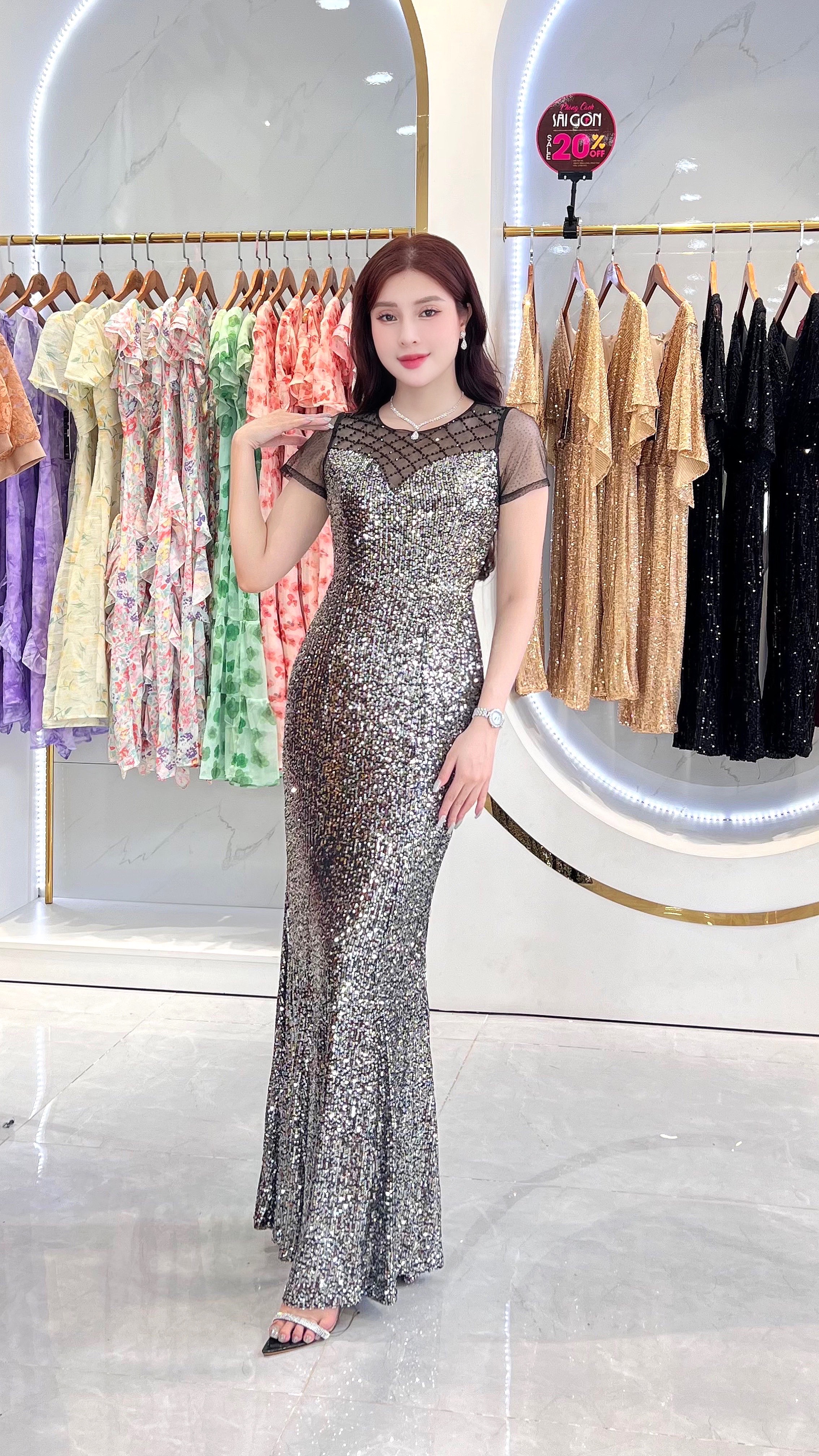 Đầm dự tiệc đuôi cá kim sa phối lưới đính đá cao cấp_thumbnail_12