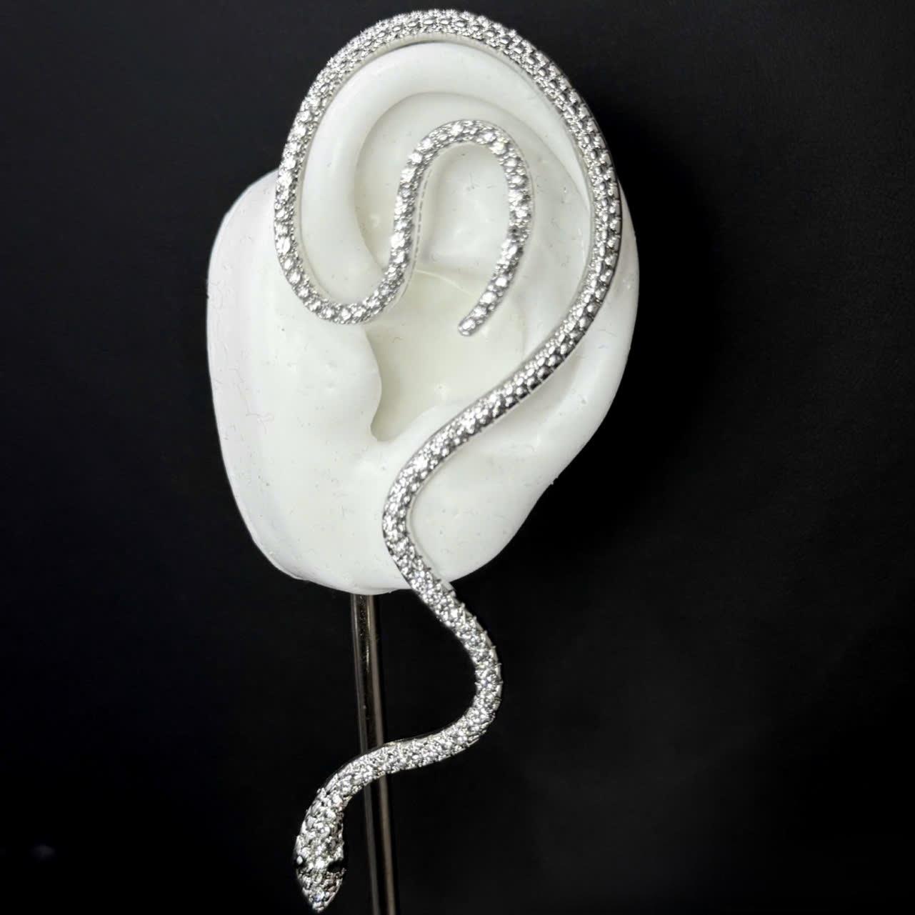 khuyên kẹp giả vành con rắn to uốn éo kim cương tai phải _thumbnail_2