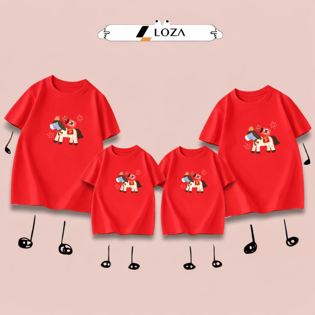 [BST Tết 2026] Áo phông gia đình Tết 2026 in hình Ngựa - Áo thun đồng phục gia đình 3-4-5 người - Loza GĐ3523_thumbnail_0