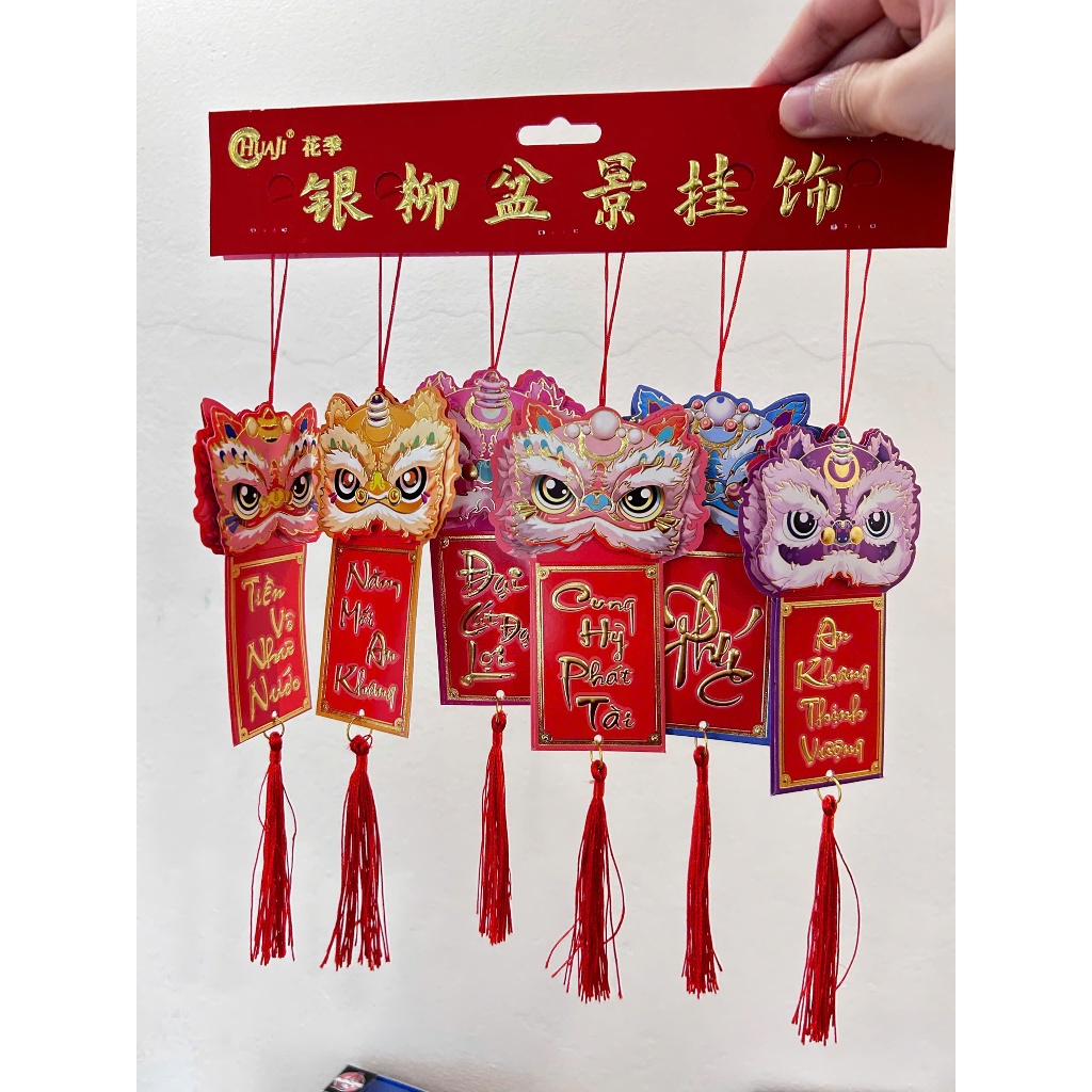 Bộ SET 6 Dây Treo Trang Trí Tết, Đầu Lân Chúc Phúc, Treo Cây Mai Cửa Nhà, Đỏ Vàng May Mắn 356BD_thumbnail_5