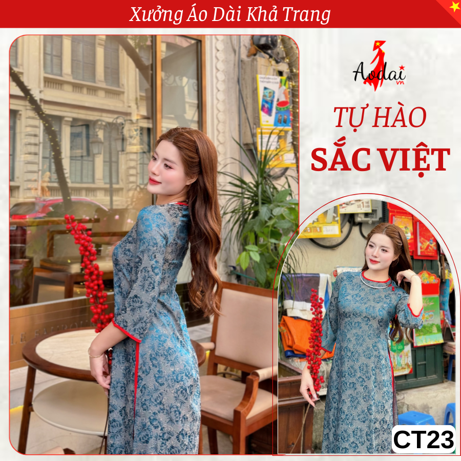 CT23 Áo Dài Cách Tân Gấm Dáng Suông Hoa Sen Đá Cổ Tròn Tay Lỡ_thumbnail_4