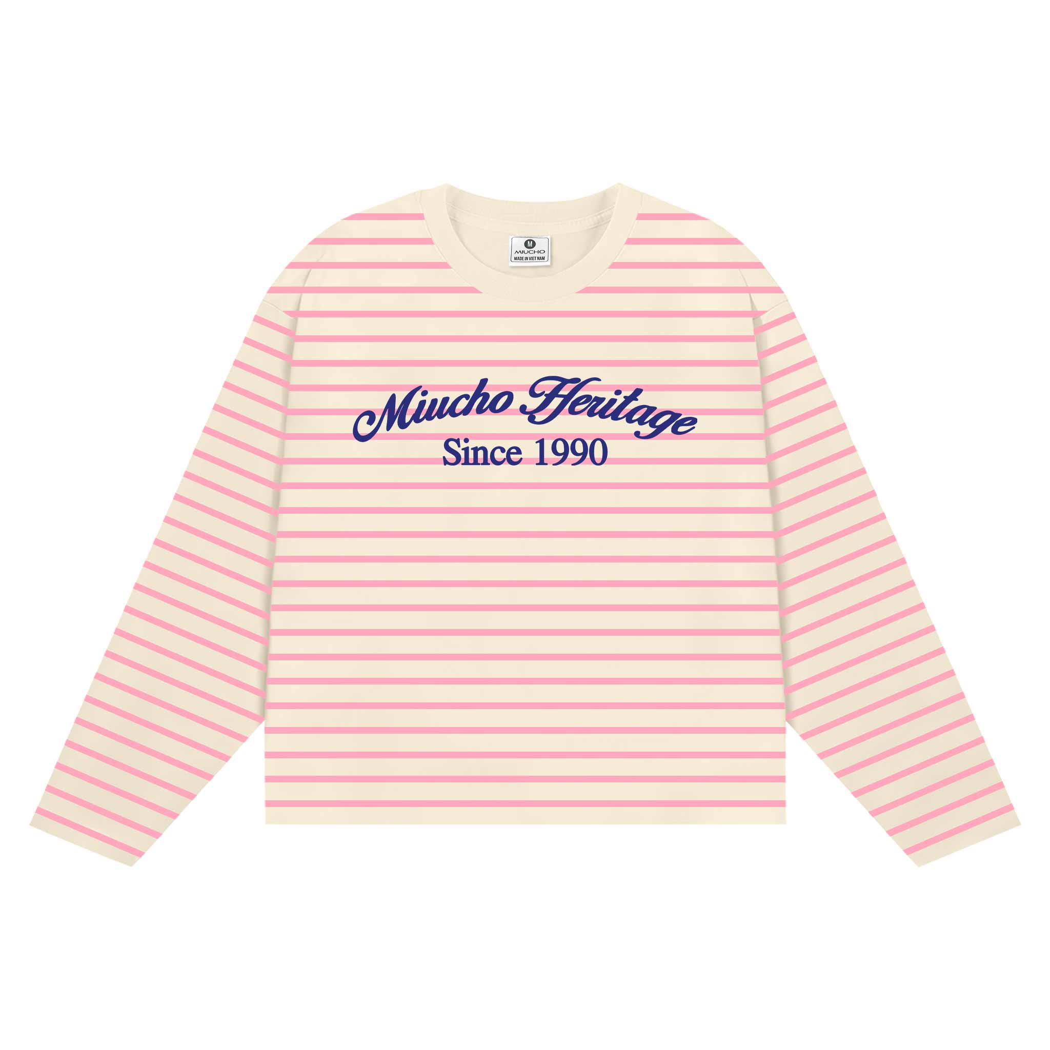 Áo thun boxy tay dài kẻ sọc Miucho bo rip cao cấp thoáng mát cổ tròn since 1990 in typography 2699_thumbnail_6