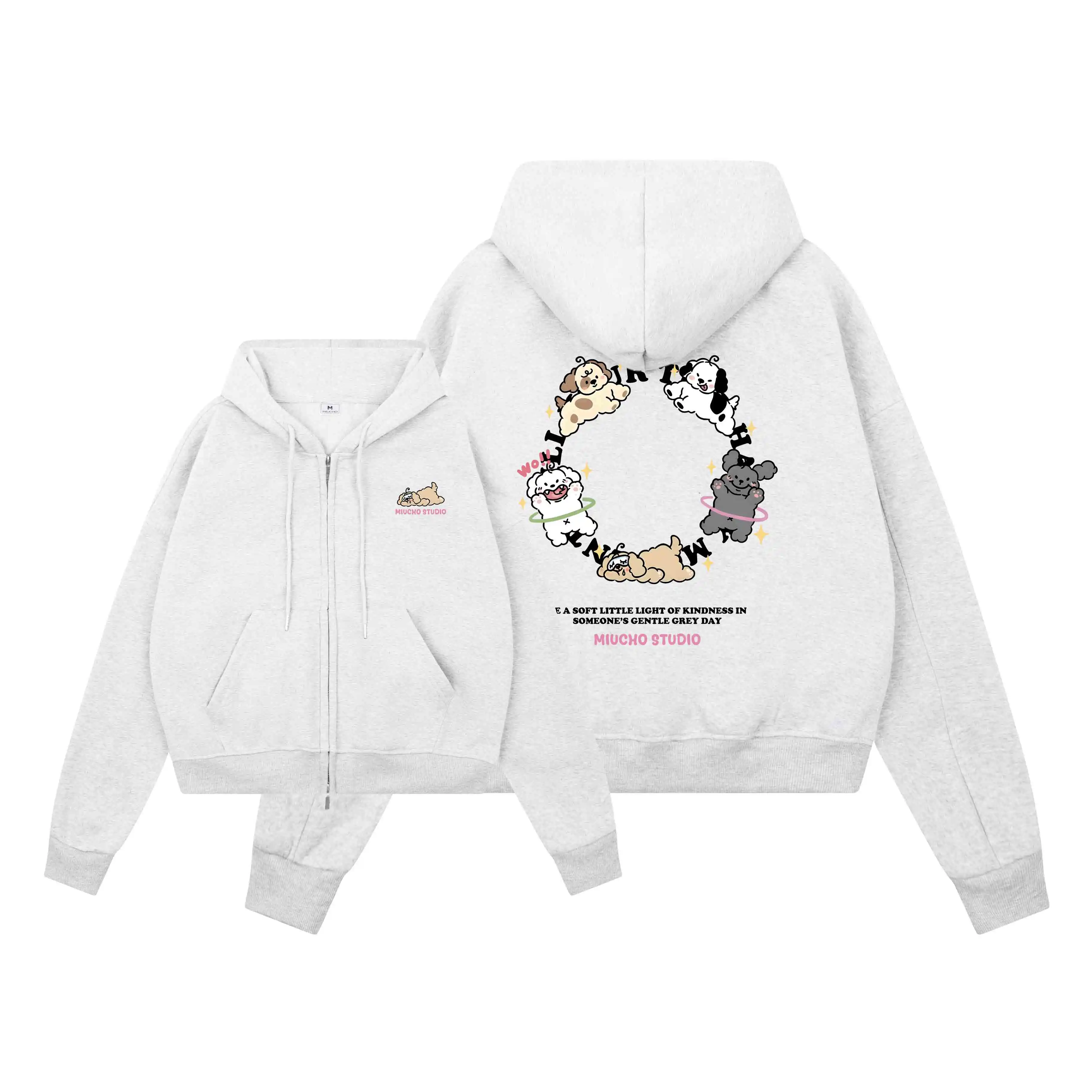 Áo hoodie zip boxy Miucho vải nỉ 2 da cao cấp dày dặn khóa kéo hình in dễ thương 2845_thumbnail_0