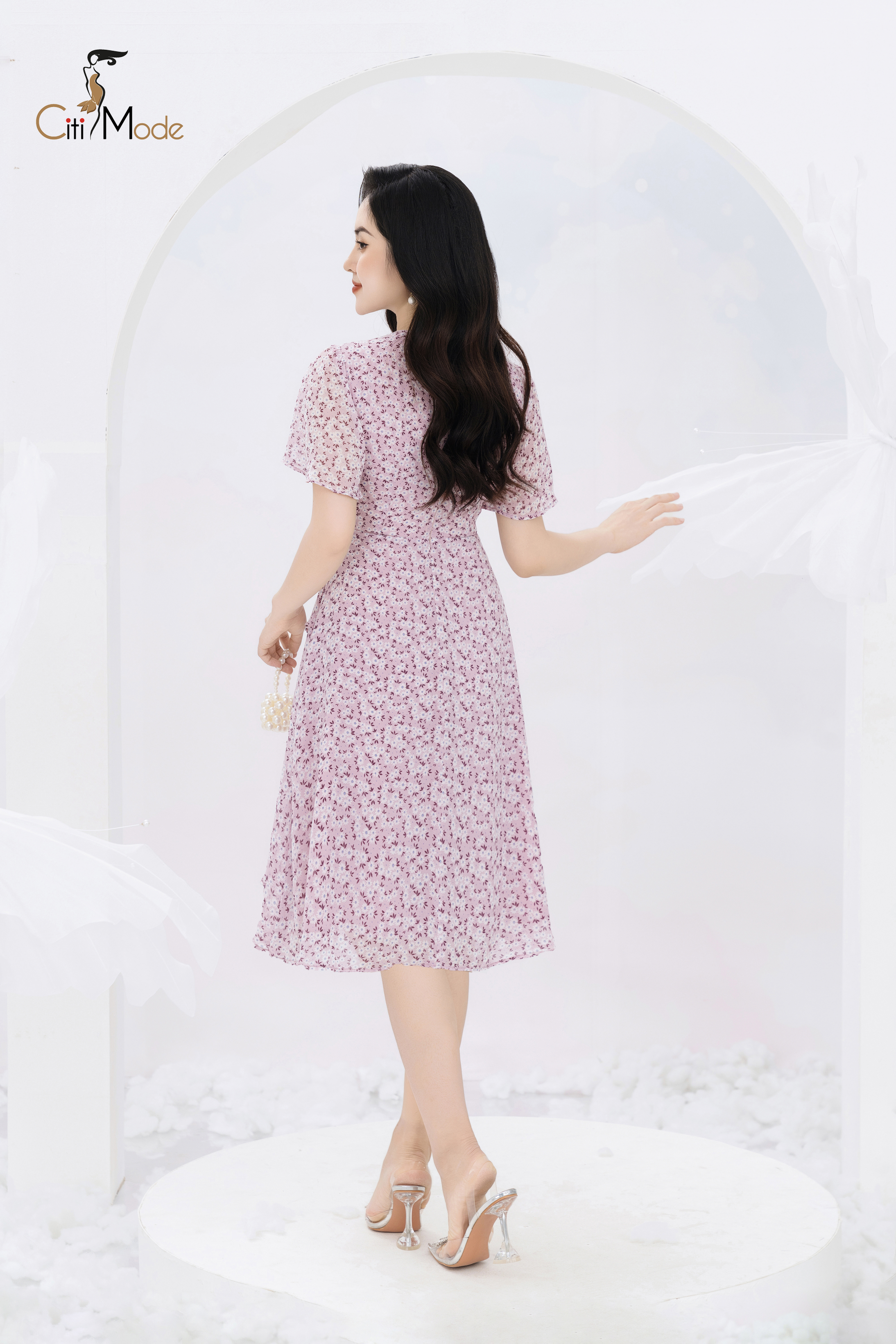 Đầm xoè voan hoa nhí hồng cổ V_thumbnail_1