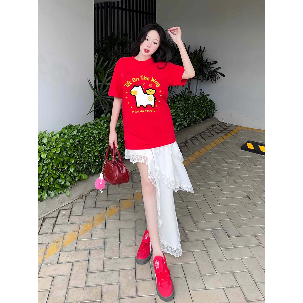 Áo thun form rộng unisex Miucho vải thoáng mát thấm hút tốt Tết On The Way 2888_thumbnail_6