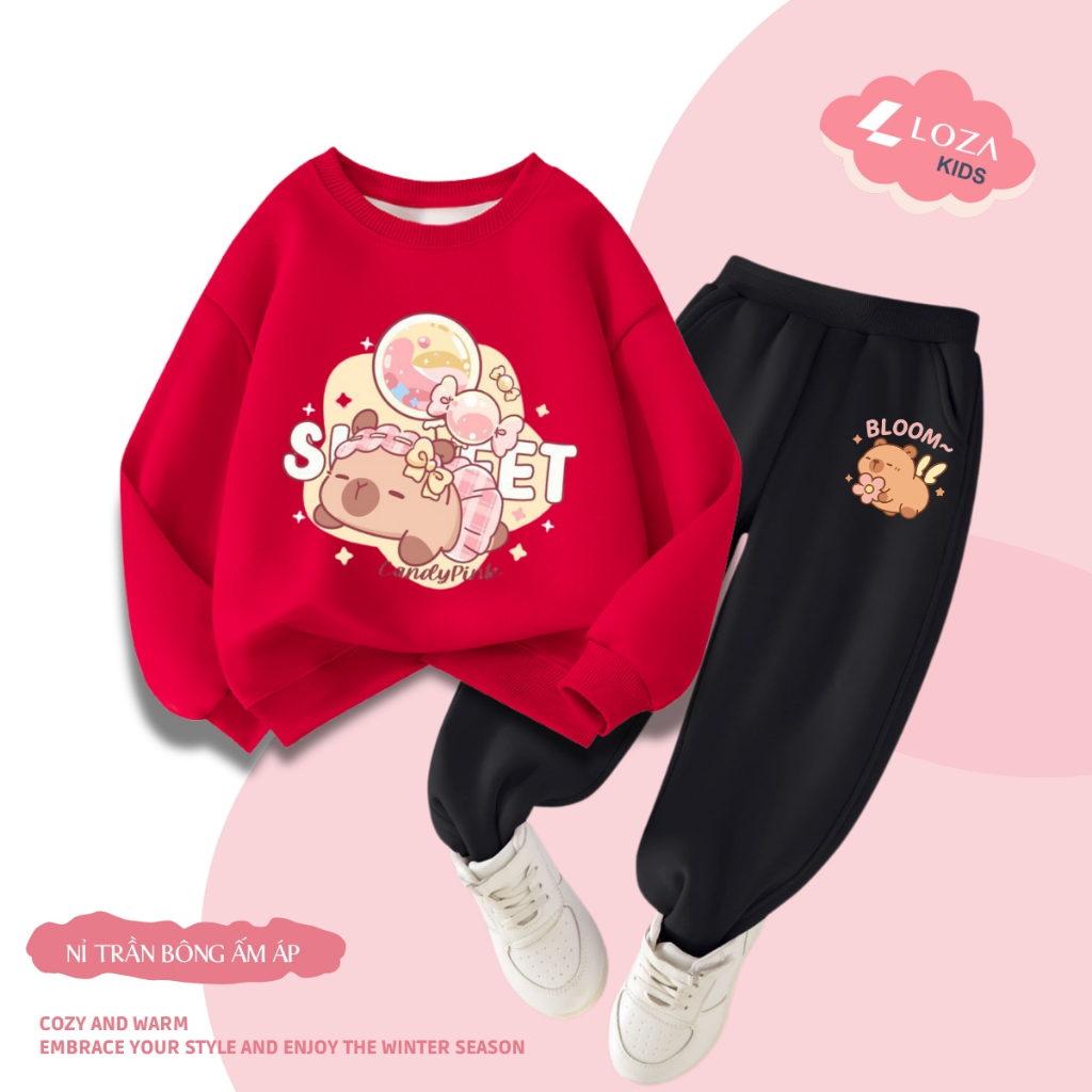 Set bộ nỉ bé gái in hình Capybara sweet - Loza Kids BI477_thumbnail_2