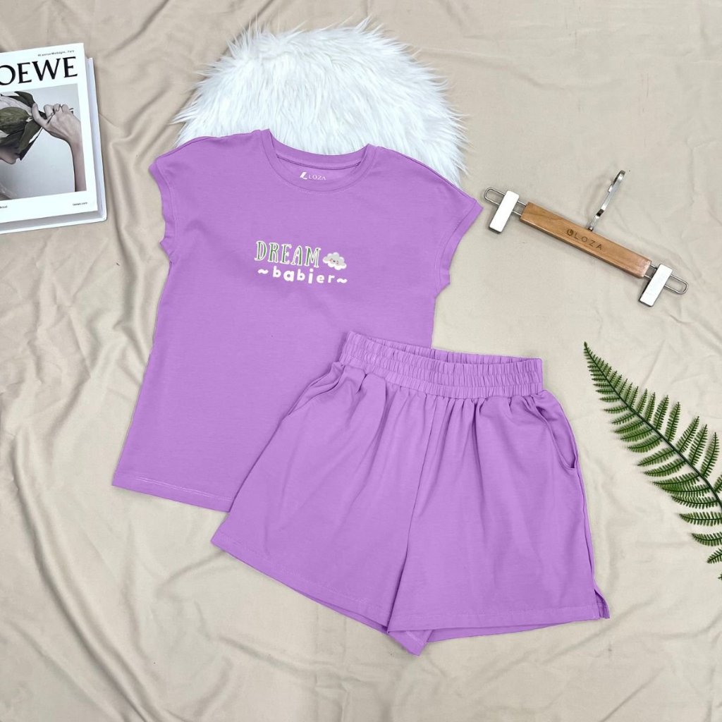 [Form Vừa] Set đồ nữ (áo thun + quần đùi) mặc nhà sang chảnh in chữ thời trang - Đồ bộ nữ cotton form vừa Loza G0102_thumbnail_5