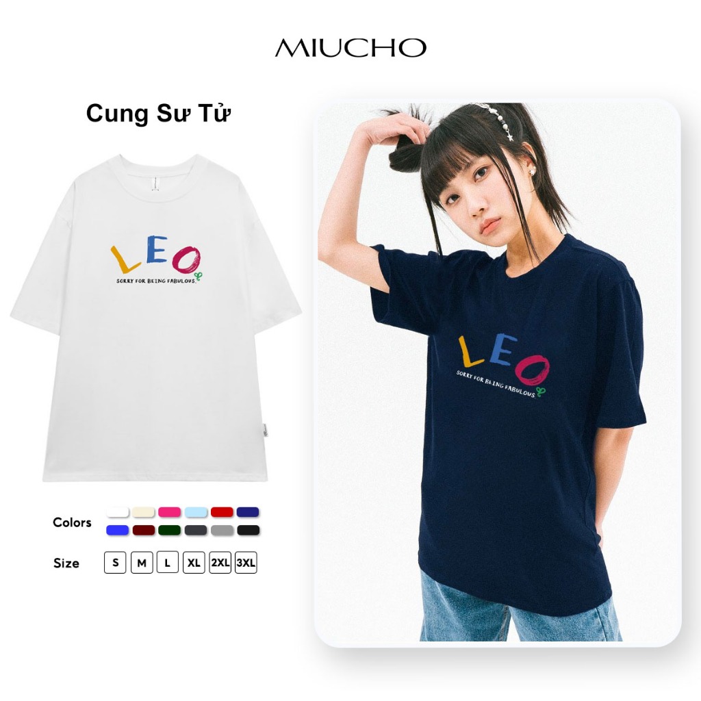 Áo thun nữ form rộng ATD376 cung hoàng đạo Sư Tử LEO Miucho cotton cổ tròn in typography_thumbnail_1