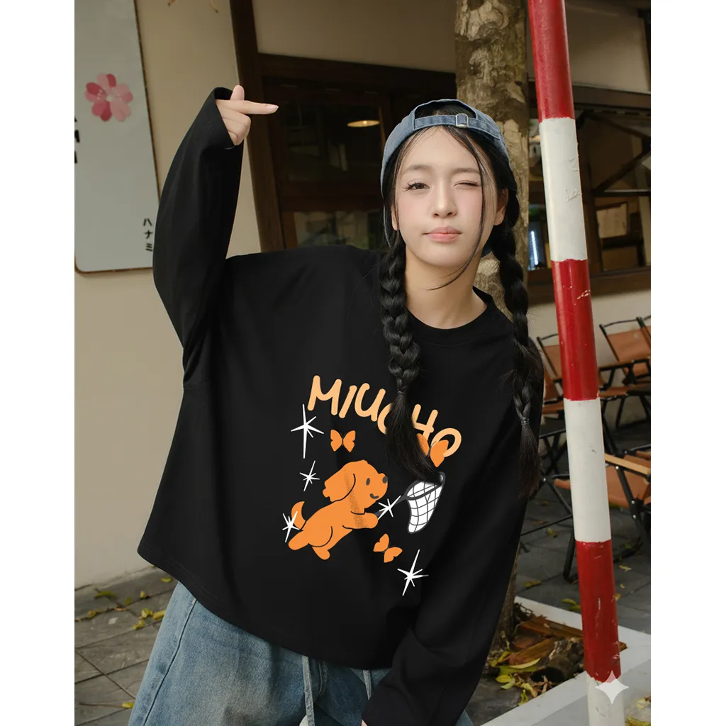 Áo thun boxy nam nữ Miucho chất vải mềm mại thoáng mát cún bắt bướm in mix 2834_thumbnail_7