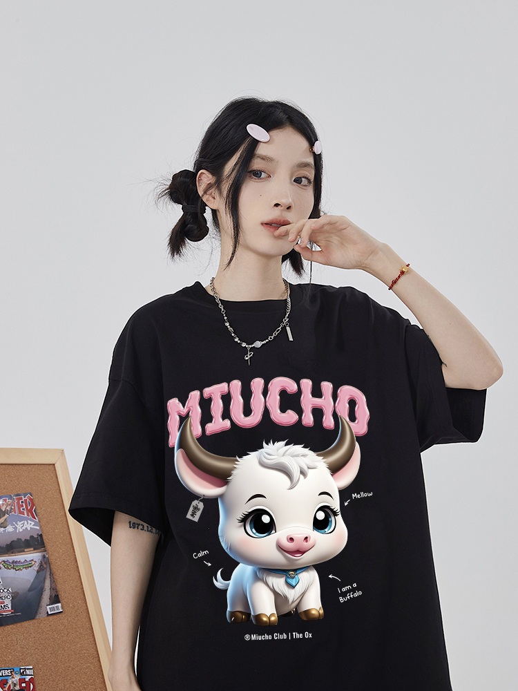 Áo thun form rộng 12 con giáp tuổi Sửu ATD1247 Miucho tay ngắn cổ tròn in mix_thumbnail_12