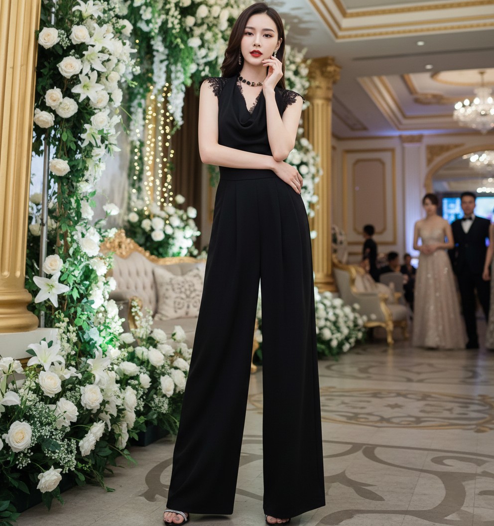 Jumpsuit kiểu yếm phối ren cao cấp