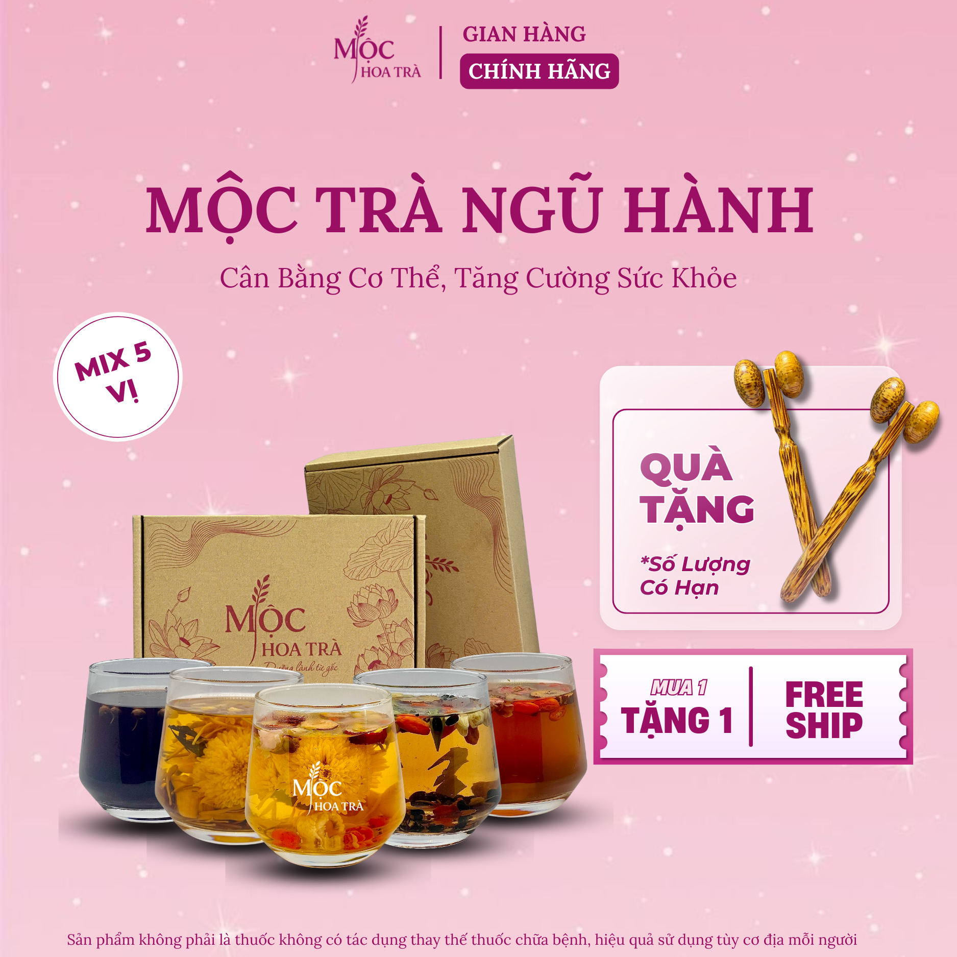 Mộc Trà Ngũ Hành – Trà Thảo Mộc Mix 5 Vị (Mỗi Vị 3 Gói) – Hỗ Trợ Cân Bằng Cơ Thể, Tăng Cường Sức Khỏe – Nguyên Liệu Sấy Lạnh