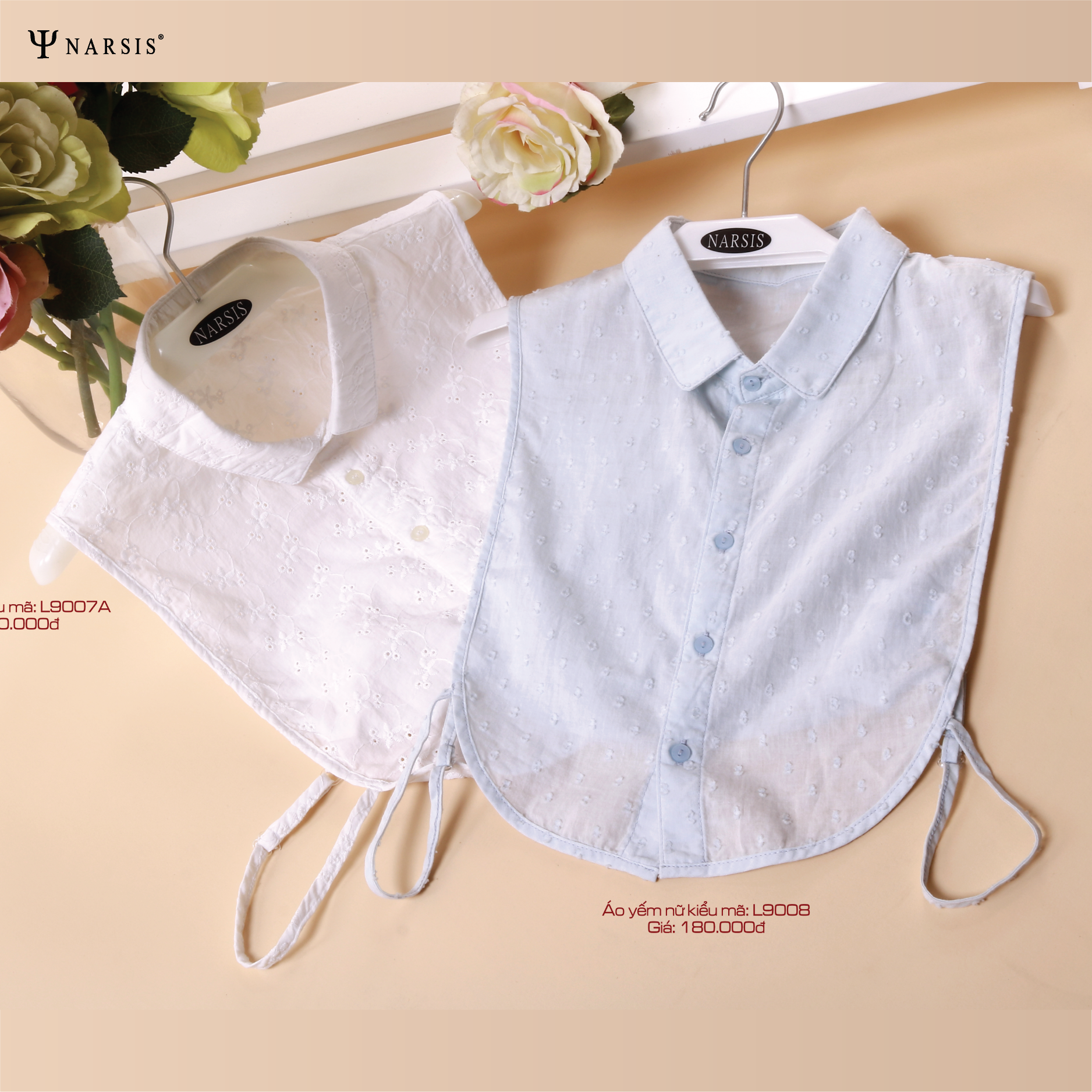 CỔ ÁO SƠ MI GIẢ NỮ - HOA TRẮNG NỀN TRẮNG L9007 NARSIS CHẤT LIỆU THOÁNG MÁT, DỄ CHỊU, THOẢI MÁI CẢ..._thumbnail_0