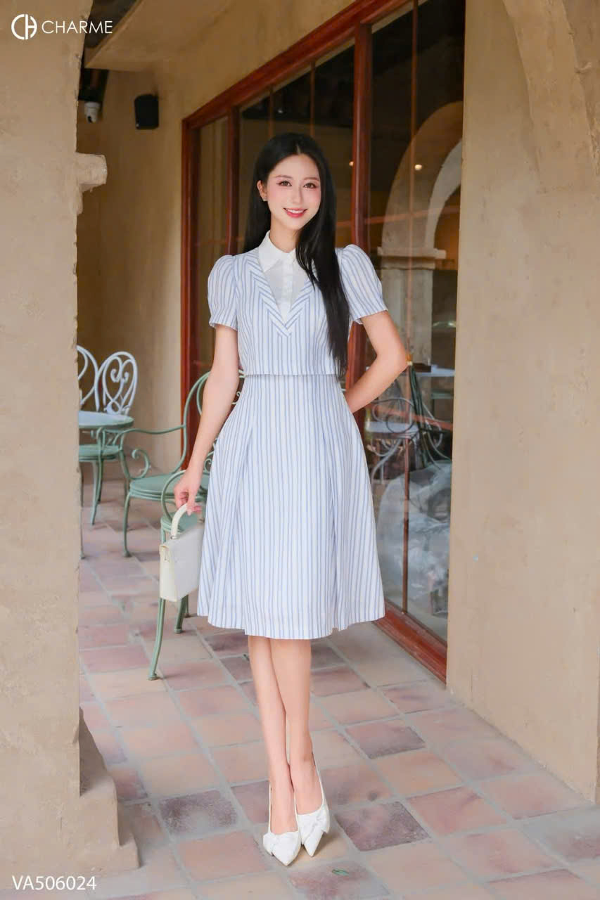 Váy giả set cổ phối tay bồng