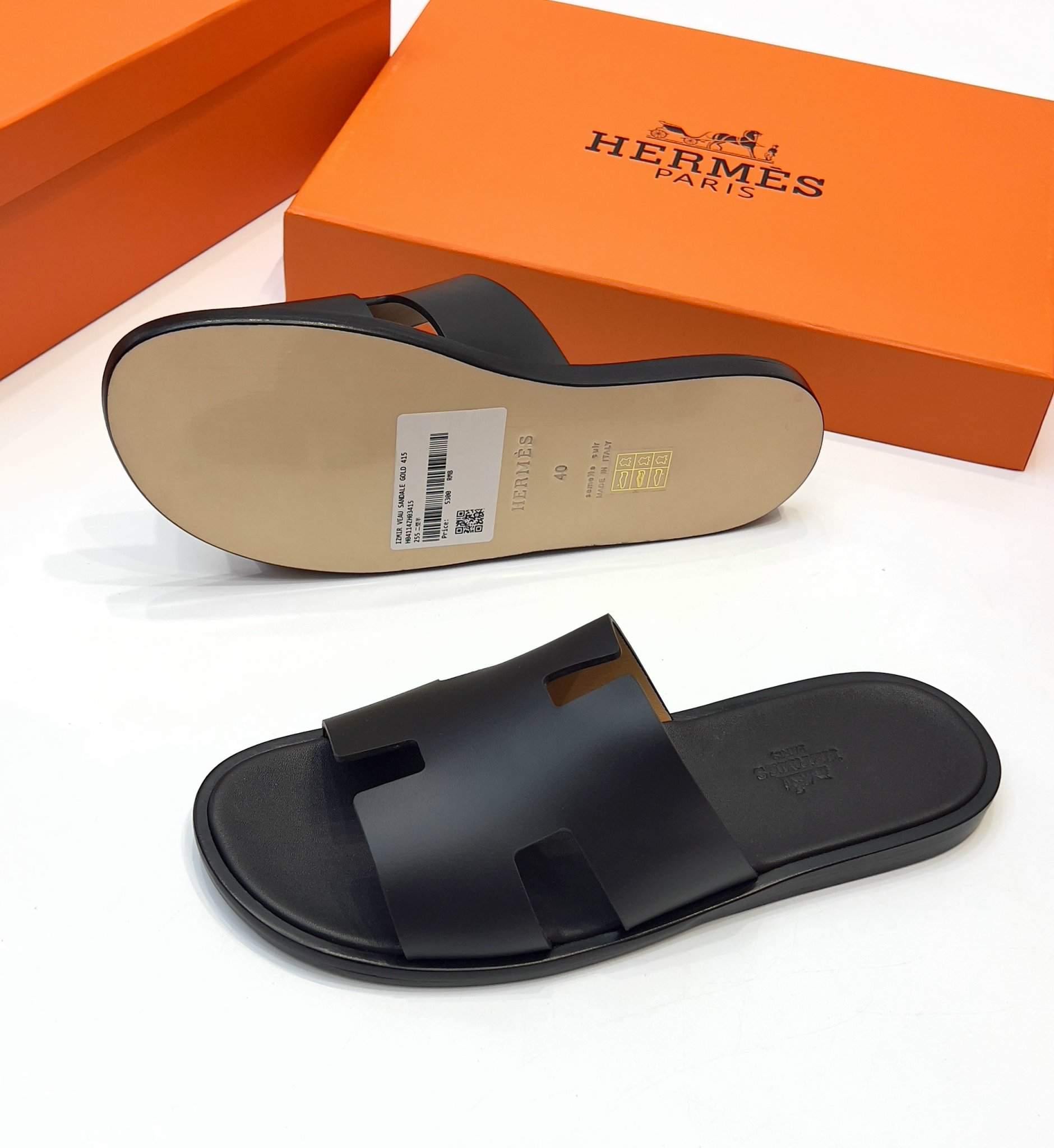 Dép Hermes Izmir sandal đen tuyền 