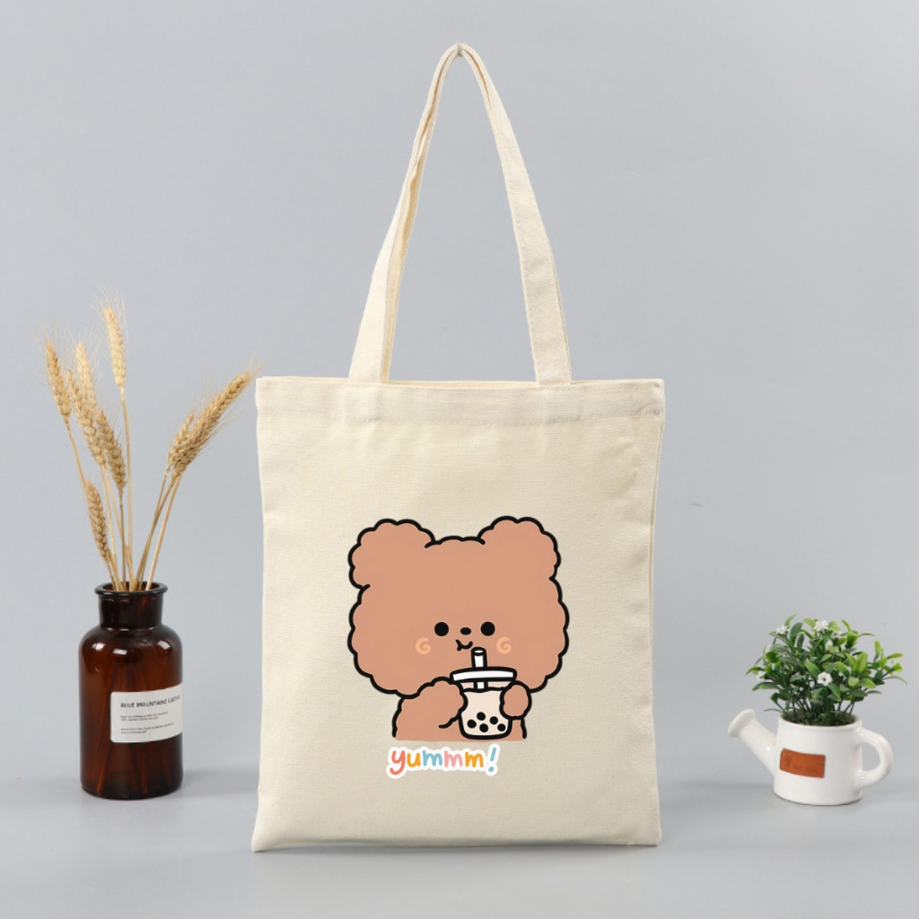Túi tote vải canvas hình Gấu, Capybara có khoá kéo và ngăn phụ, đi học đi chơi - 𝐖𝐞 𝐓𝐞𝐞 TOTE02_thumbnail_5
