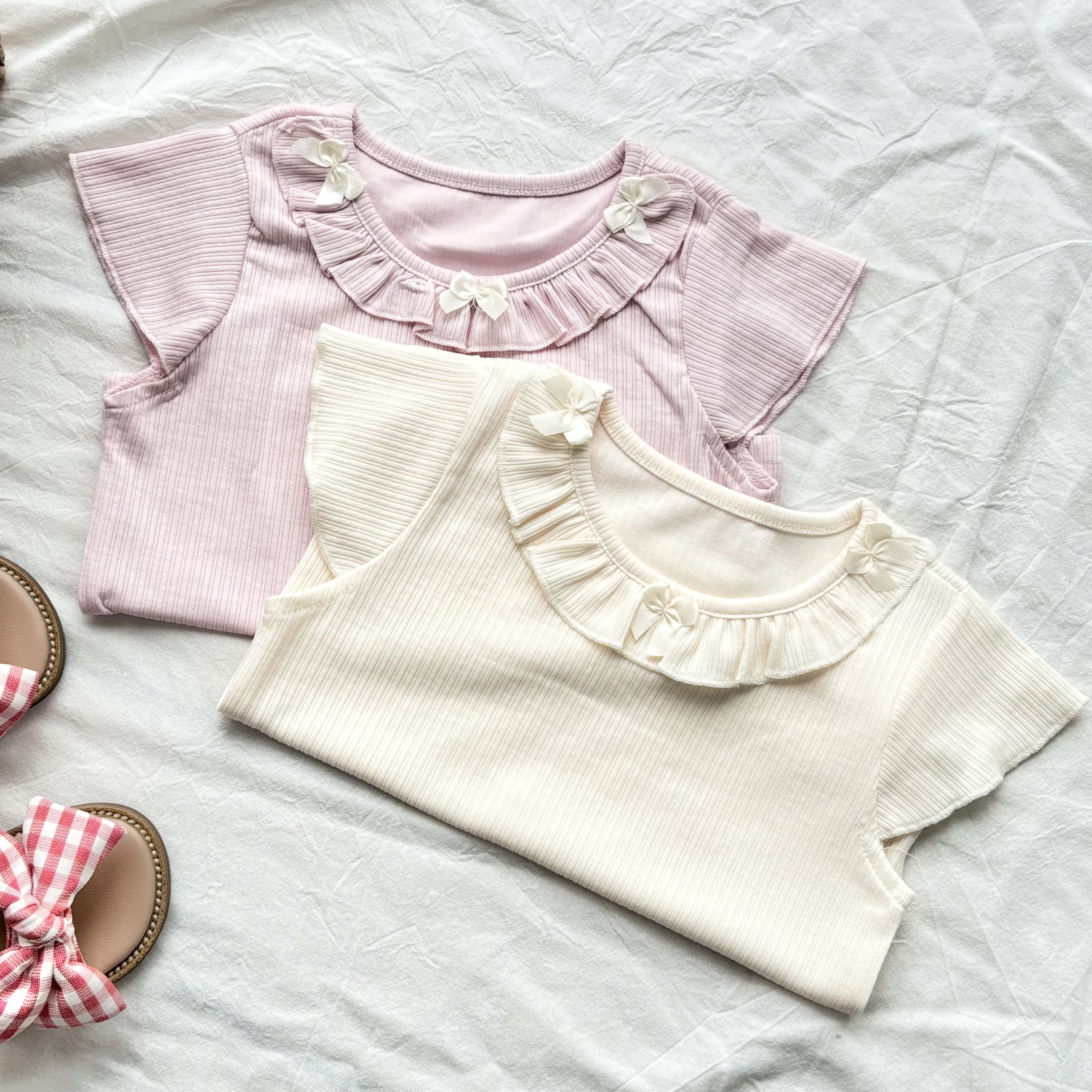 (A26) Áo thun mềm họa tiết bèo 2 màu siêu xinh thời trang bé gái mùa hè 2025 QCCC_thumbnail_1