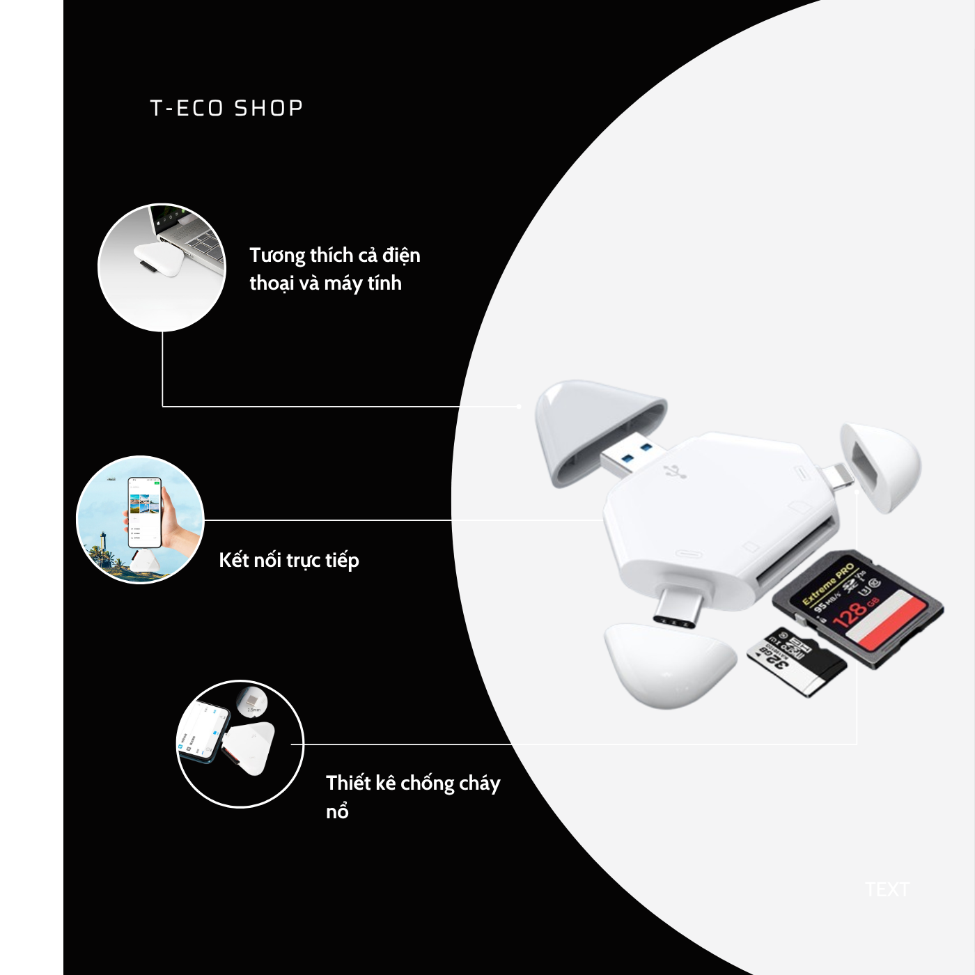 T-ECO SHOP | Đầu Đọc Thẻ Nhớ 3 Trong 1 OTG – TF/Micro SD, Dùng Cho Điện Thoại, Cắm Là Dùng_thumbnail_4