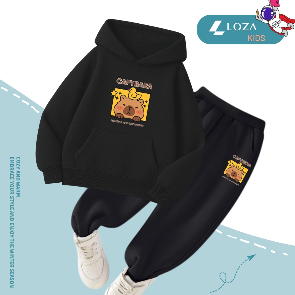 Set bộ nỉ Hoodie bé trai in hình Capybara - Loza Kids HB511 HB511