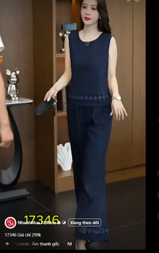 17346-Set bộ xanh phối viền ren hoa xanh đen (lụa mango)