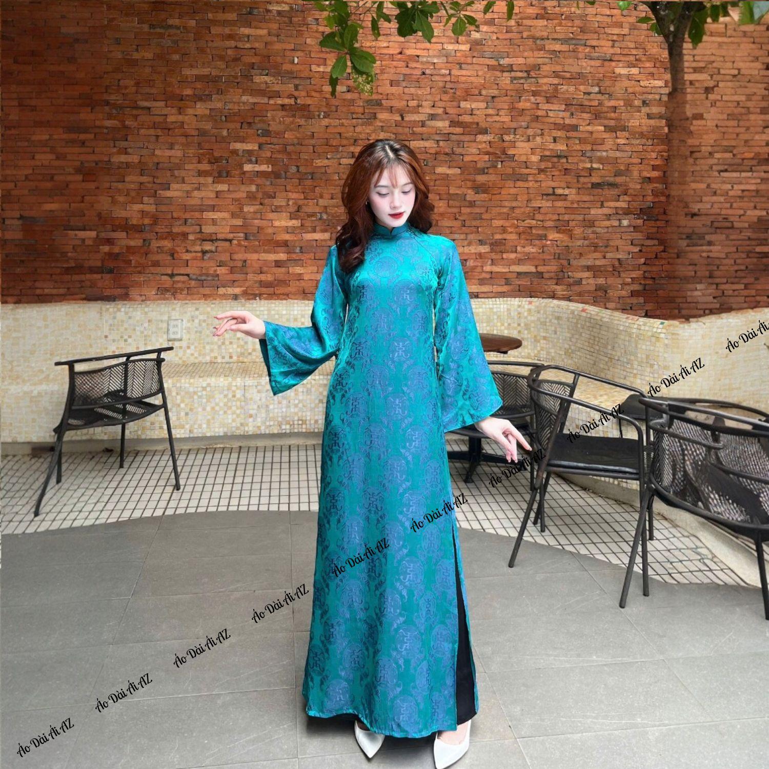 Áo Dài Cách Tân Nữ Dáng Suông Tơ Hoa Tay Dài Giả Cổ Phục Mặc Tết MM02_thumbnail_1