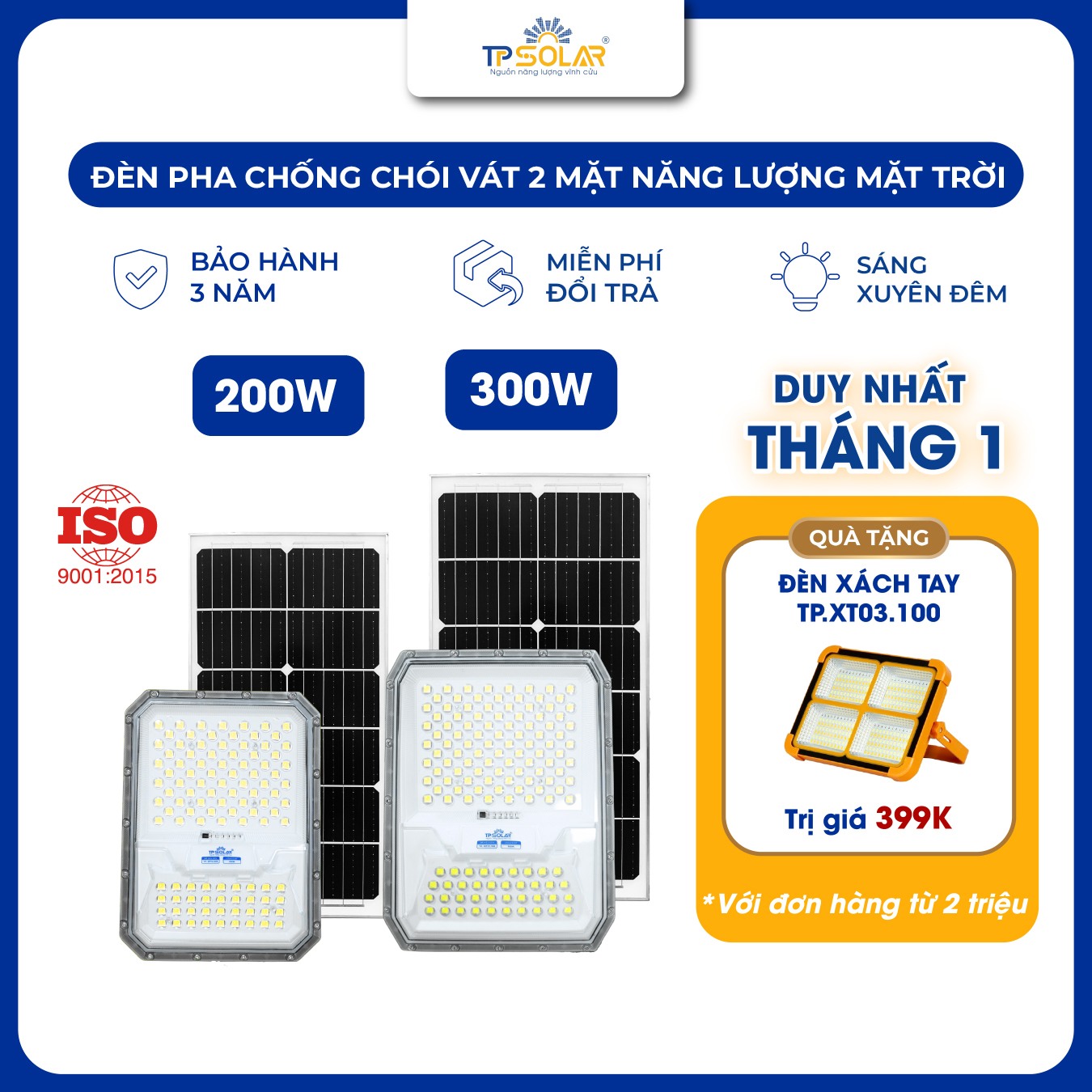 Đèn pha chống chói vát 2 mặt năng lượng mặt trời TP.DP12