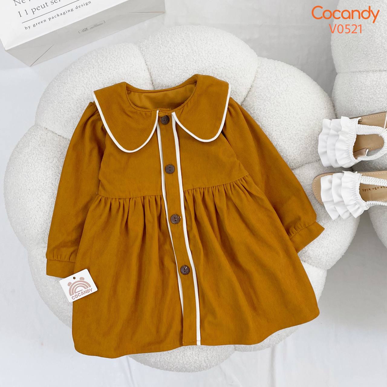 Váy dài nhung VÀNG phối viền TRẮNG_thumbnail_1