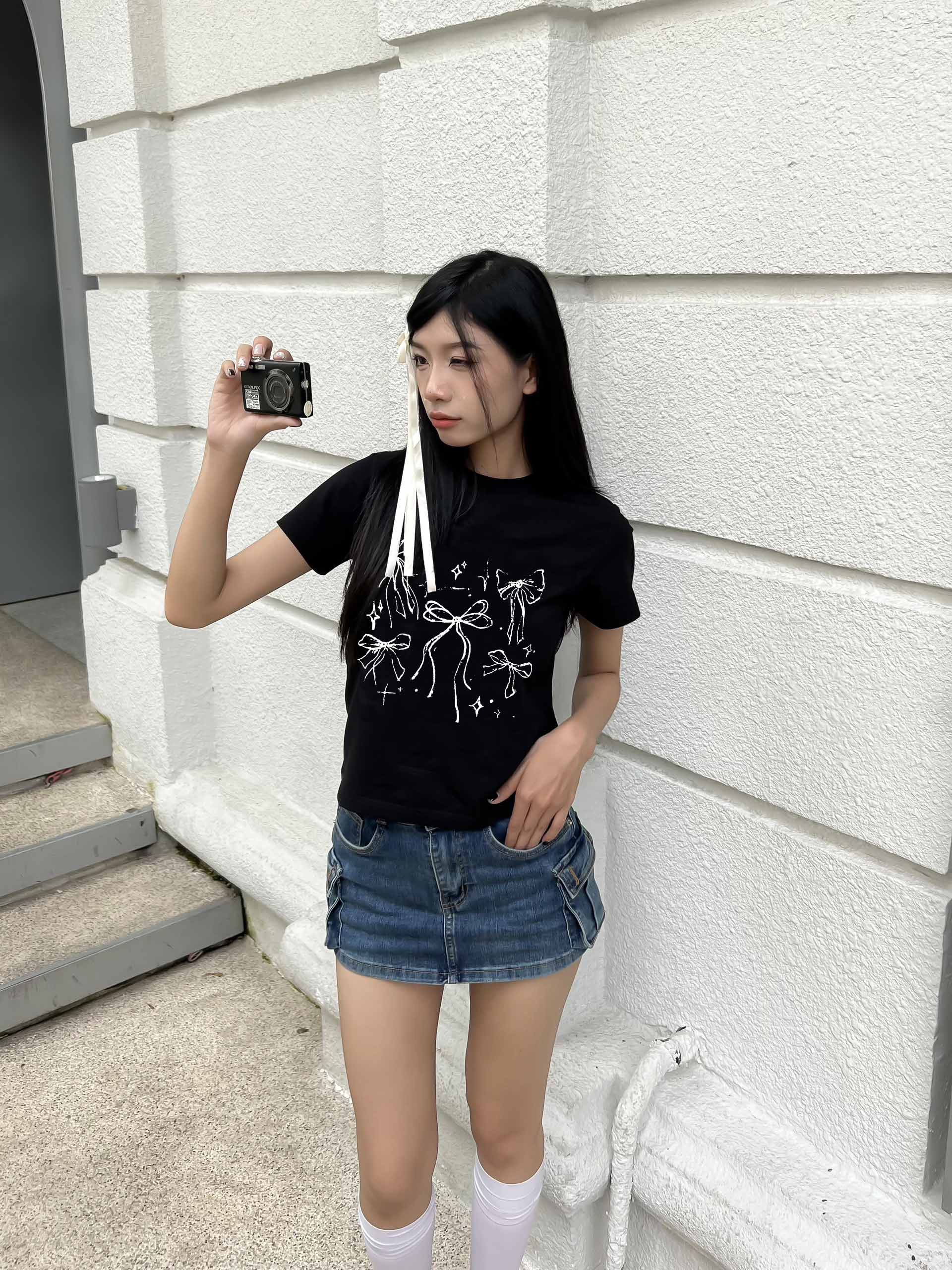 Áo thun baby tee nơ conquette xinh form ôm ABD1311 Miucho tay ngắn cổ tròn hotrend in mix_thumbnail_2