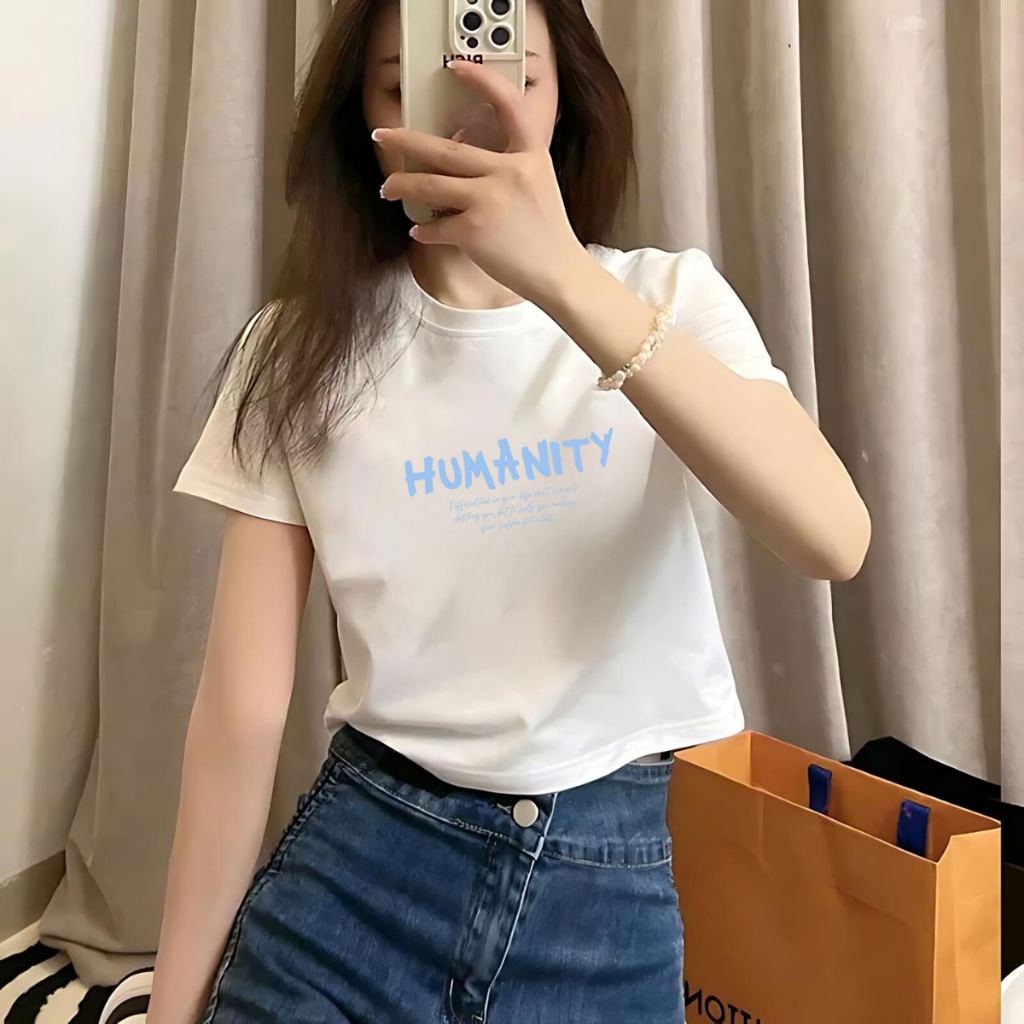 Áo croptop nữ LOZA 'Humanity' form ôm - Áo thun croptop nữ LOZA CR7551_thumbnail_1