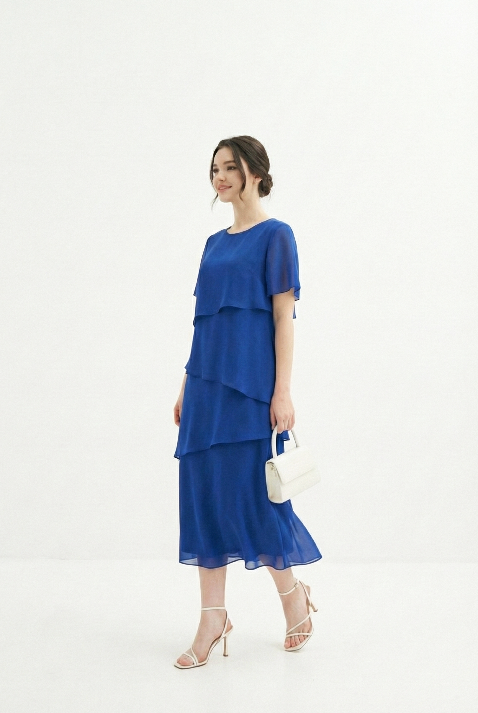 Đầm vải voan chiffon xanh dáng suông layer cổ tròn tay ngắn thiết kế MAZANO_thumbnail_3