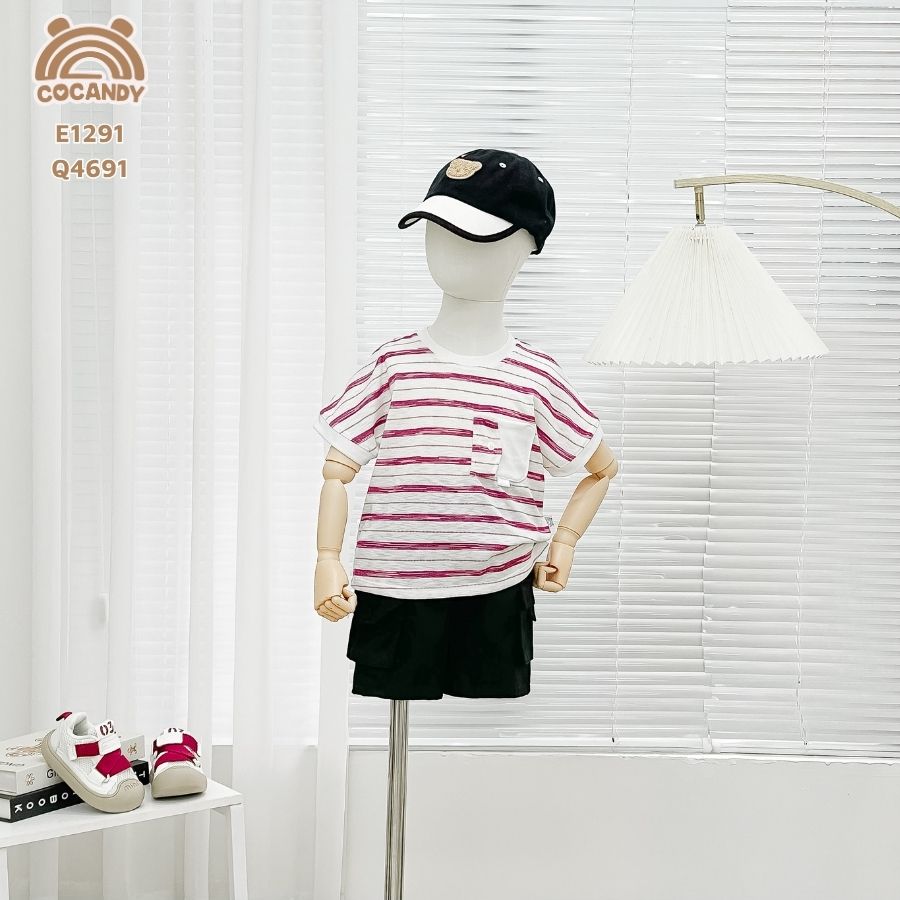 Áo cộc kẻ ĐỎ BE phối túi hòm thư_thumbnail_1