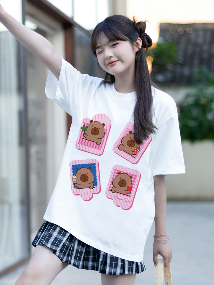 Áo phông form rộng Capybara unisex ATD1494 Miucho vải cotton thoáng mát cổ tròn in mix_thumbnail_3